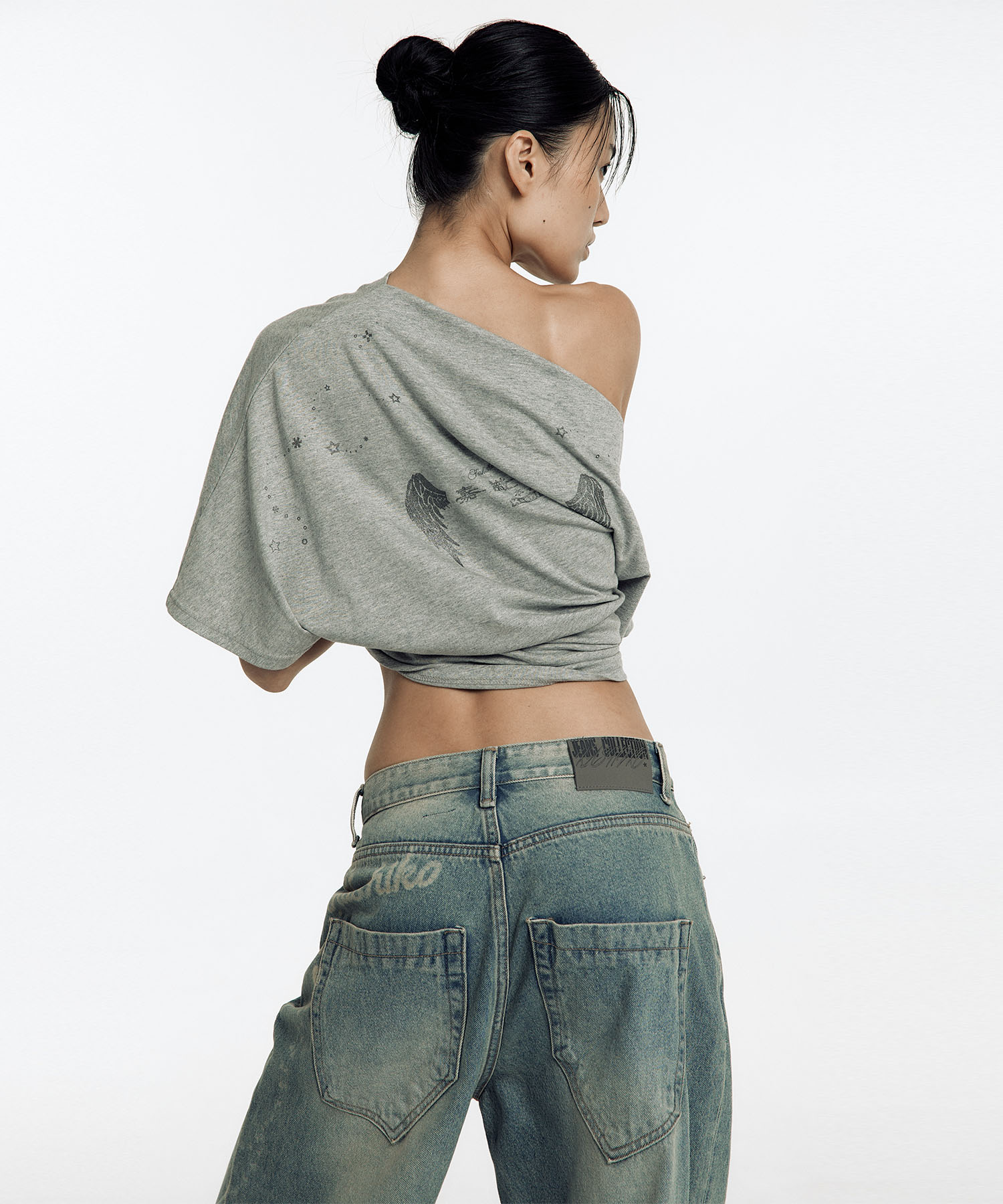Chain Wide Denim Pants Light Blue