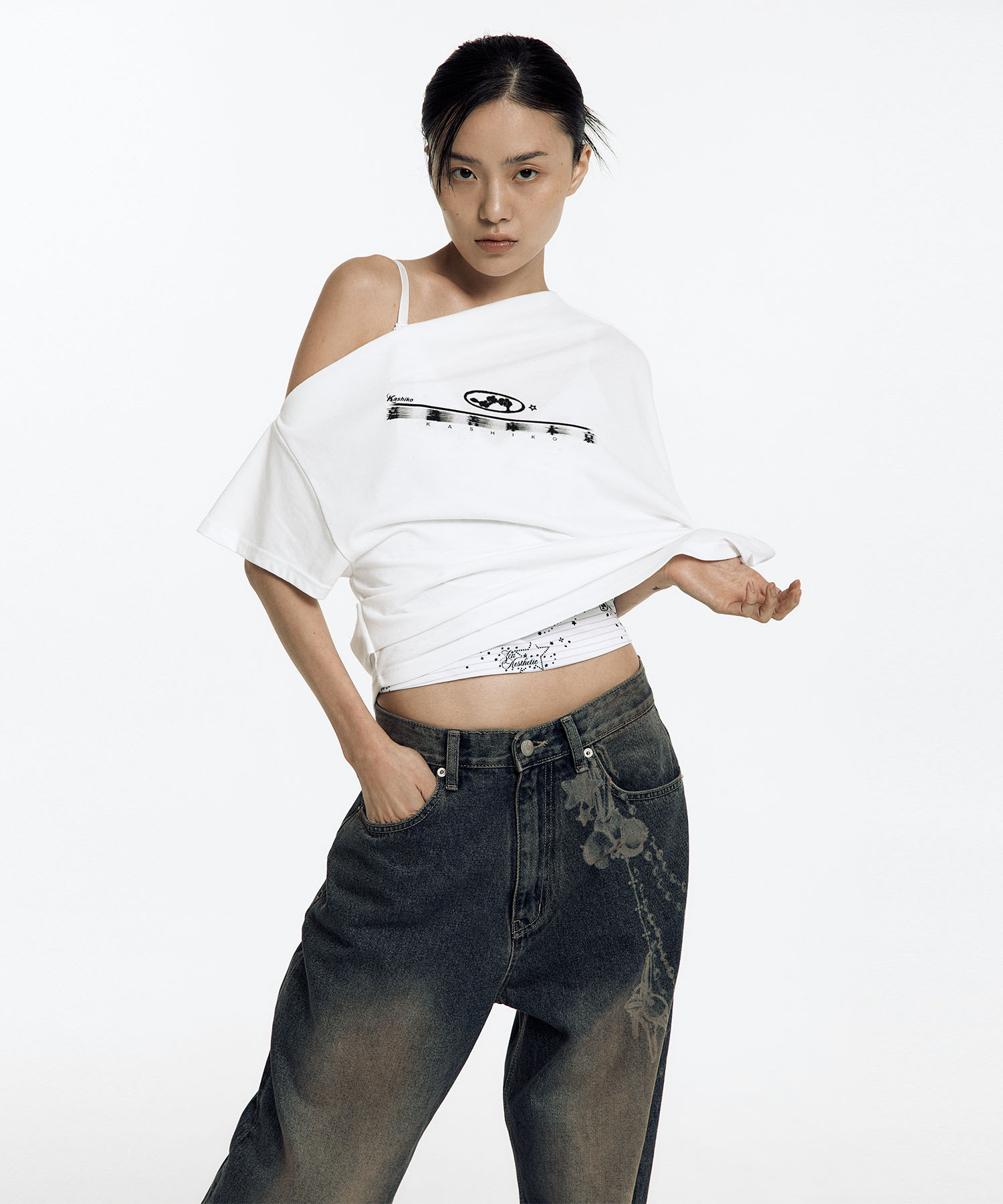 Chain Wide Denim Pants Rusty Blue