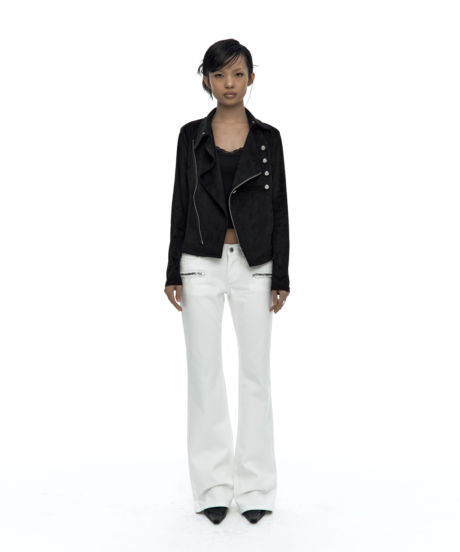 Asymmetric Zip Napoleon Jacket Black