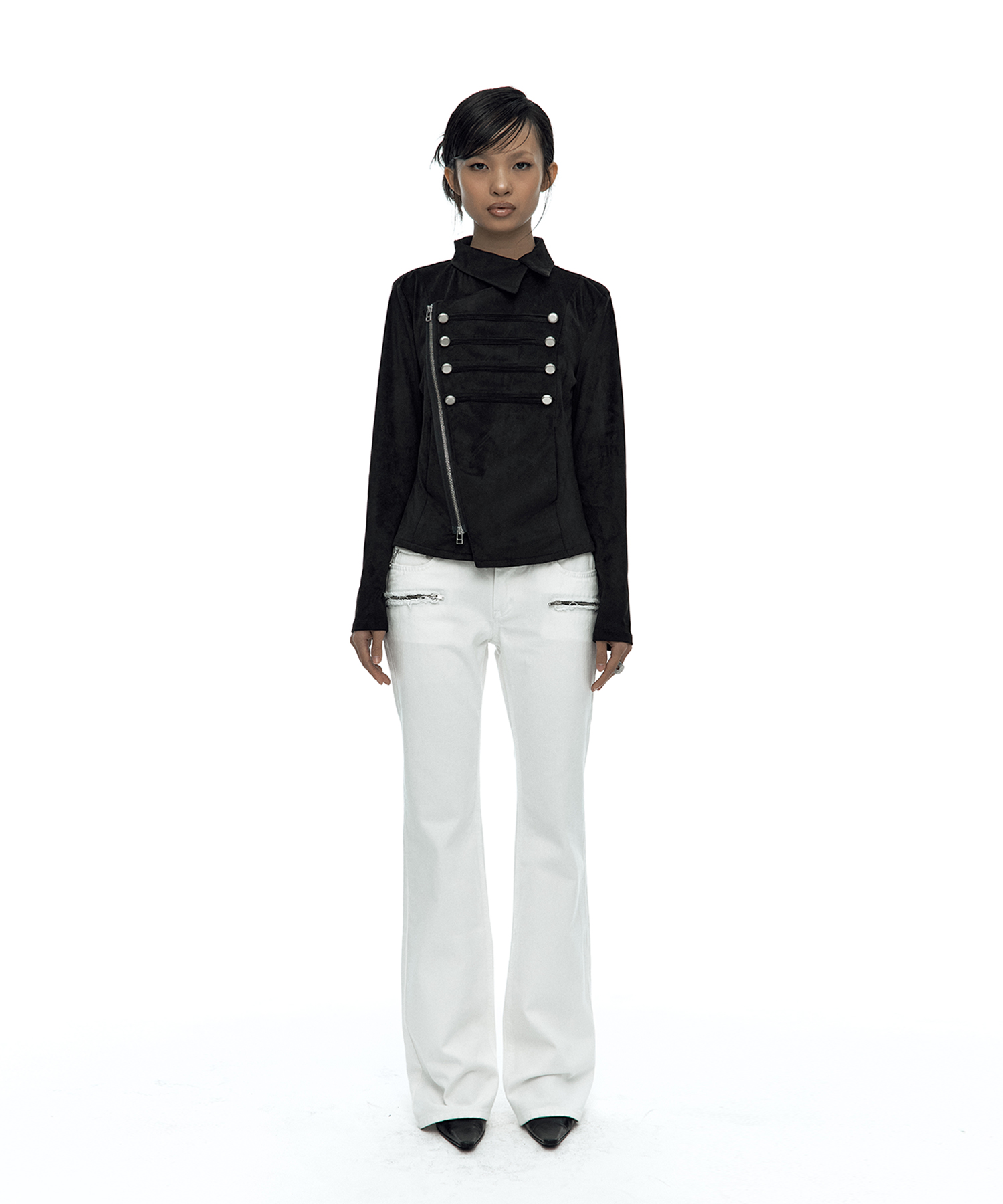 Asymmetric Zip Napoleon Jacket Black