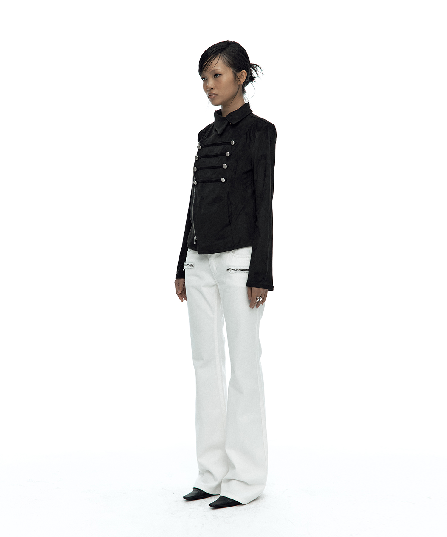 Asymmetric Zip Napoleon Jacket Black