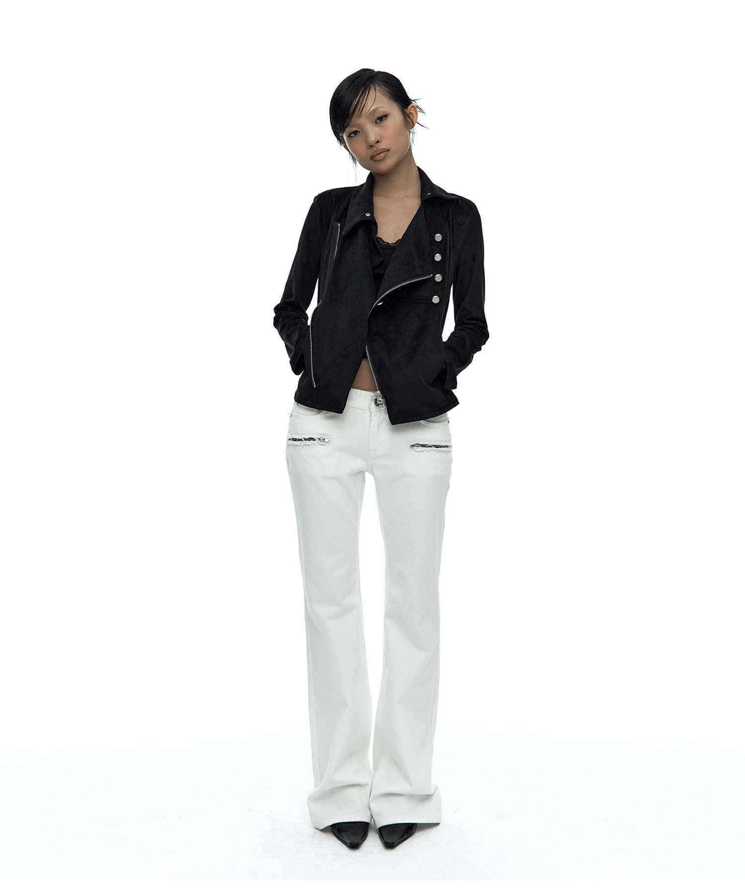 Asymmetric Zip Napoleon Jacket Black