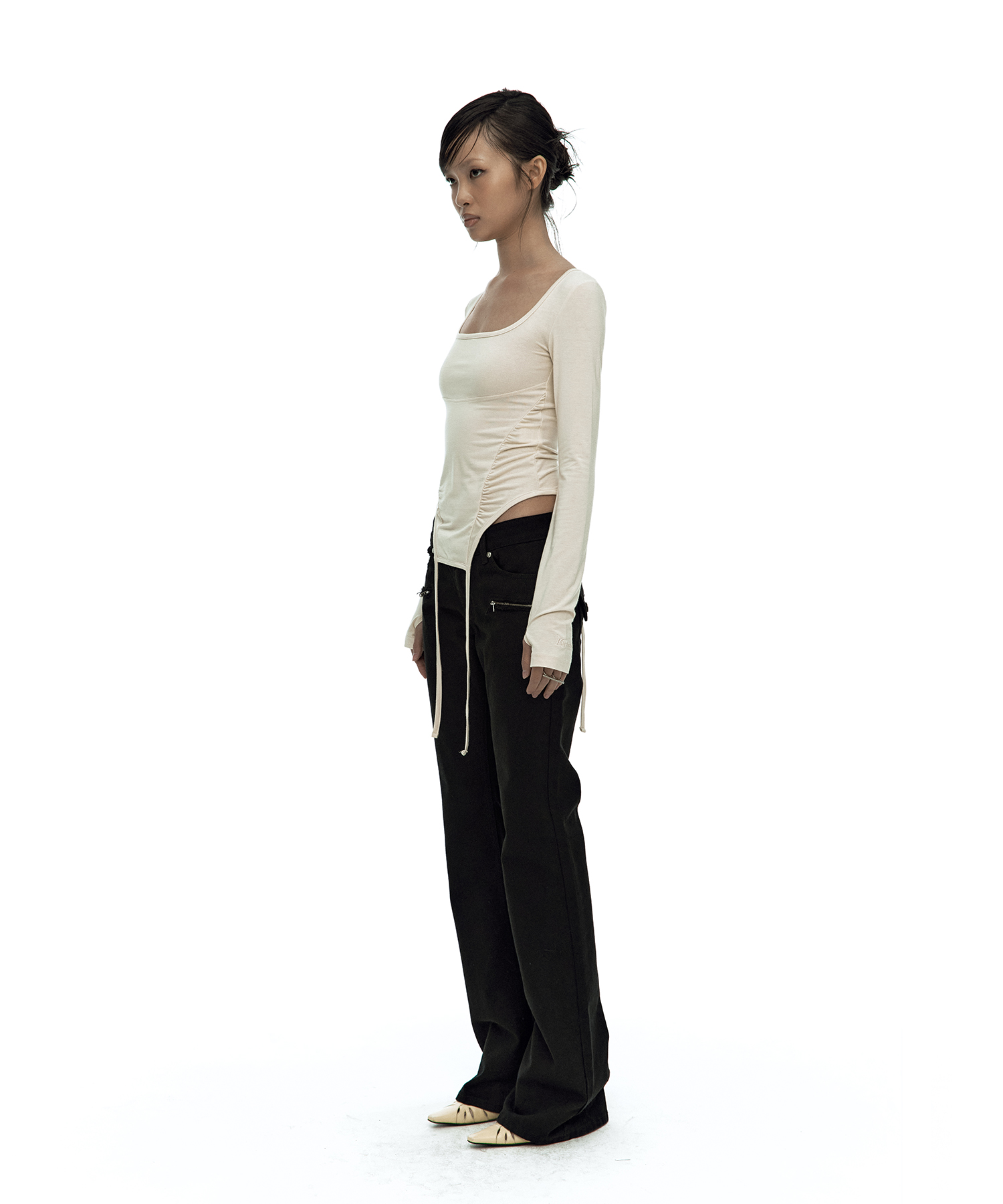 Slinky Shirring Bodysuit Beige