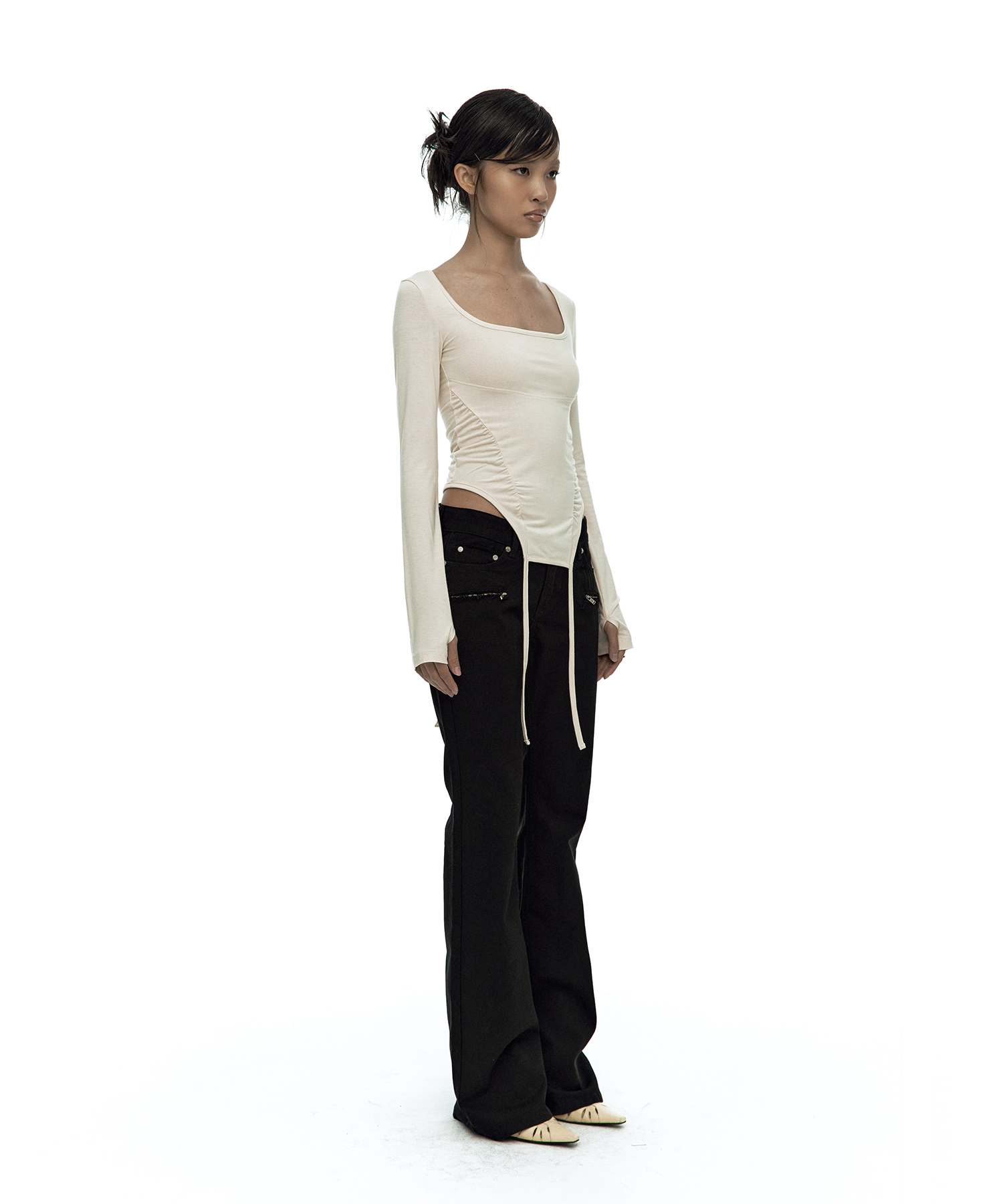 Slinky Shirring Bodysuit Beige