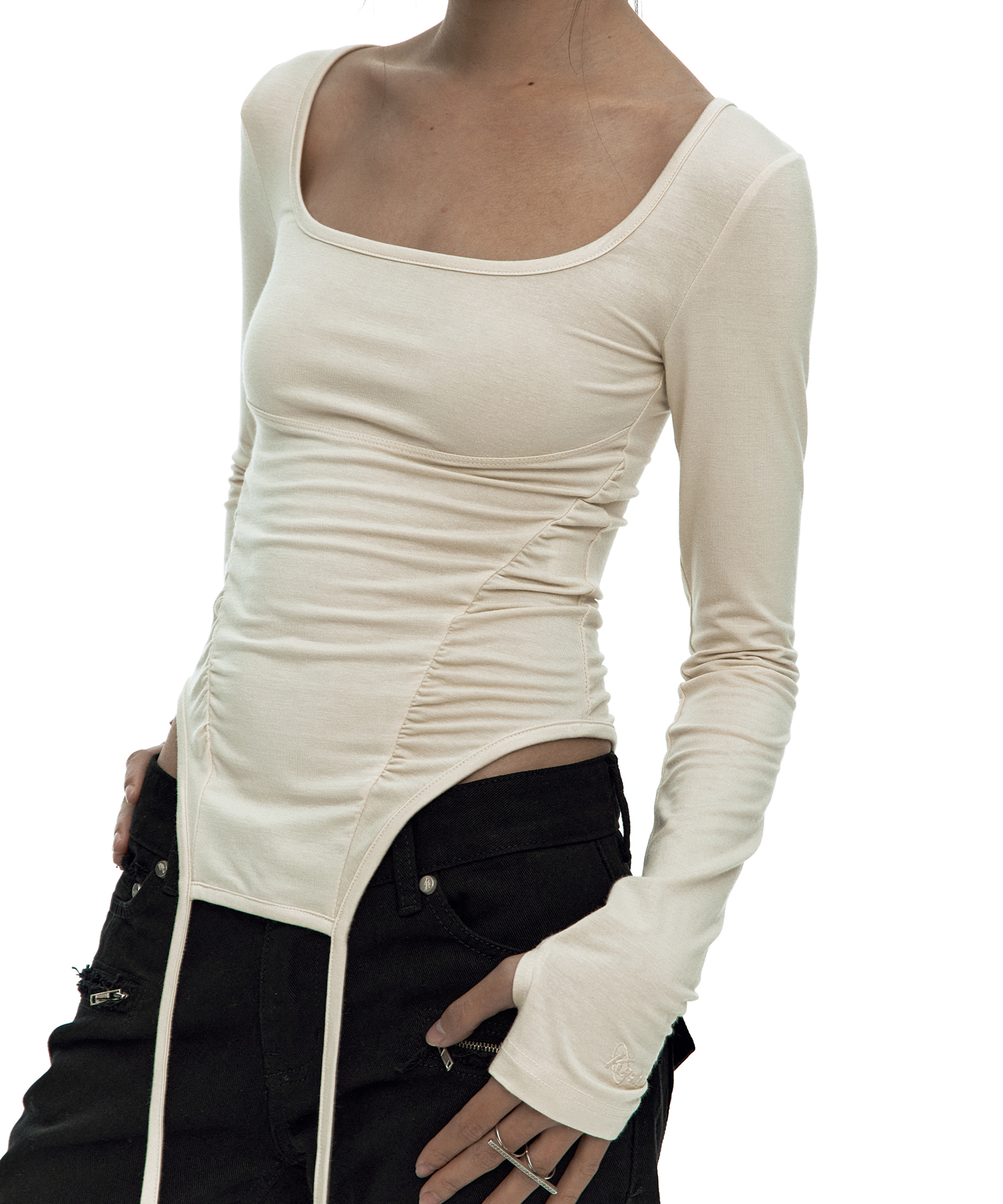 Slinky Shirring Bodysuit Beige