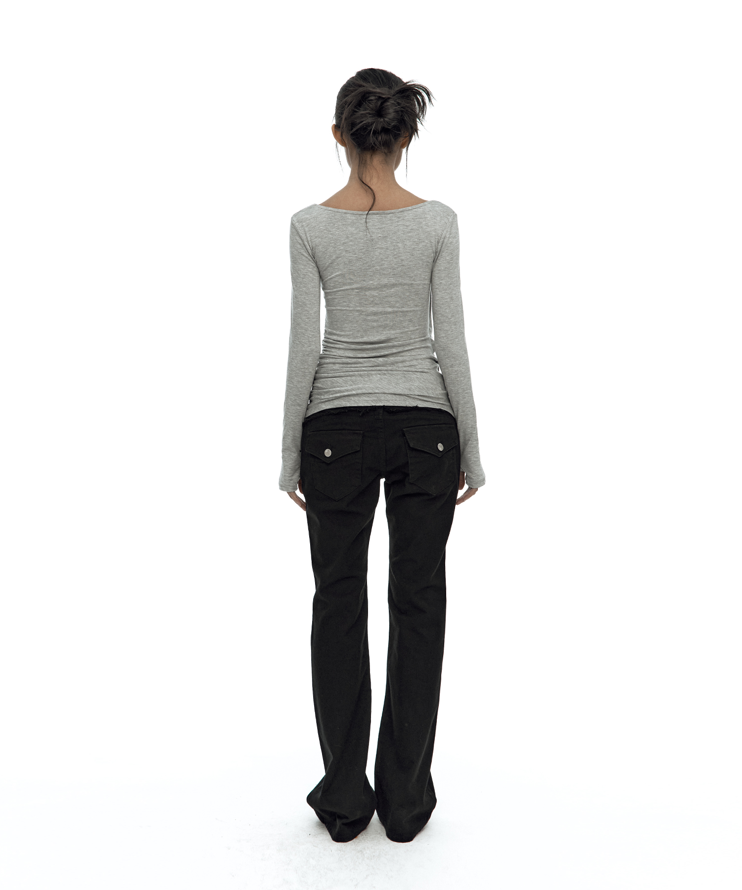 Drape Asymmetric Long Sleeve Gray