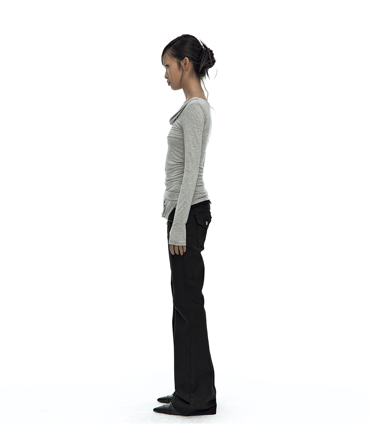Drape Asymmetric Long Sleeve Gray