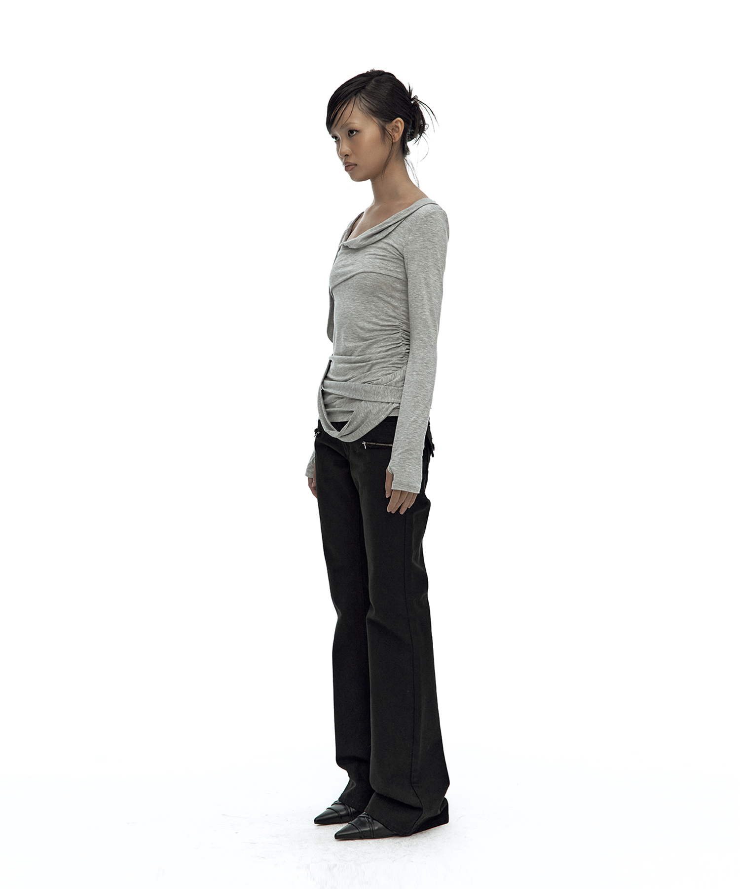 Drape Asymmetric Long Sleeve Gray