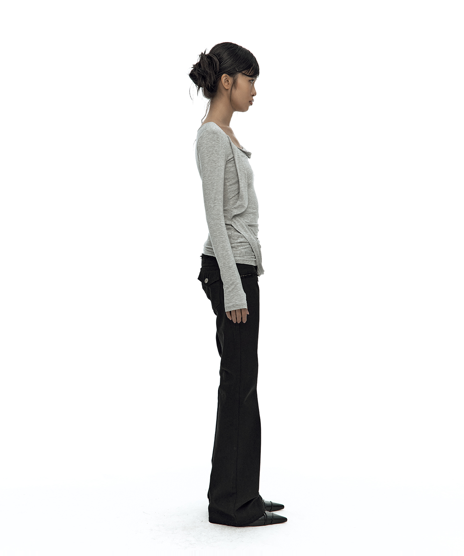 Drape Asymmetric Long Sleeve Gray