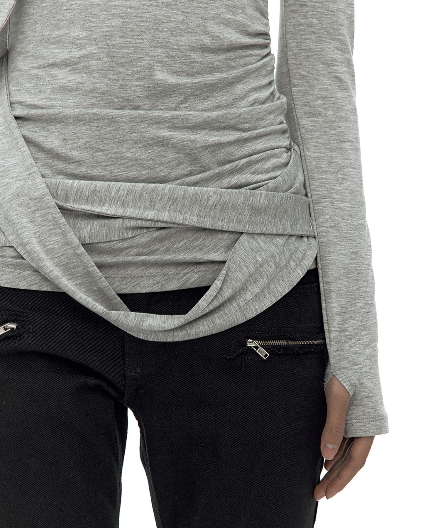 Drape Asymmetric Long Sleeve Gray
