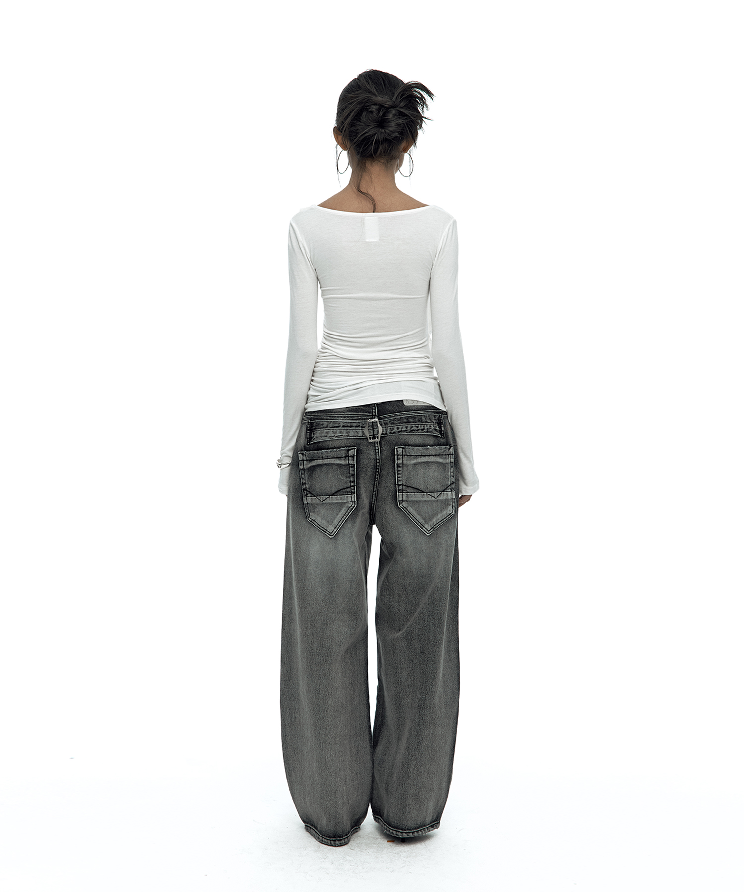 Drape Asymmetric Long Sleeve White