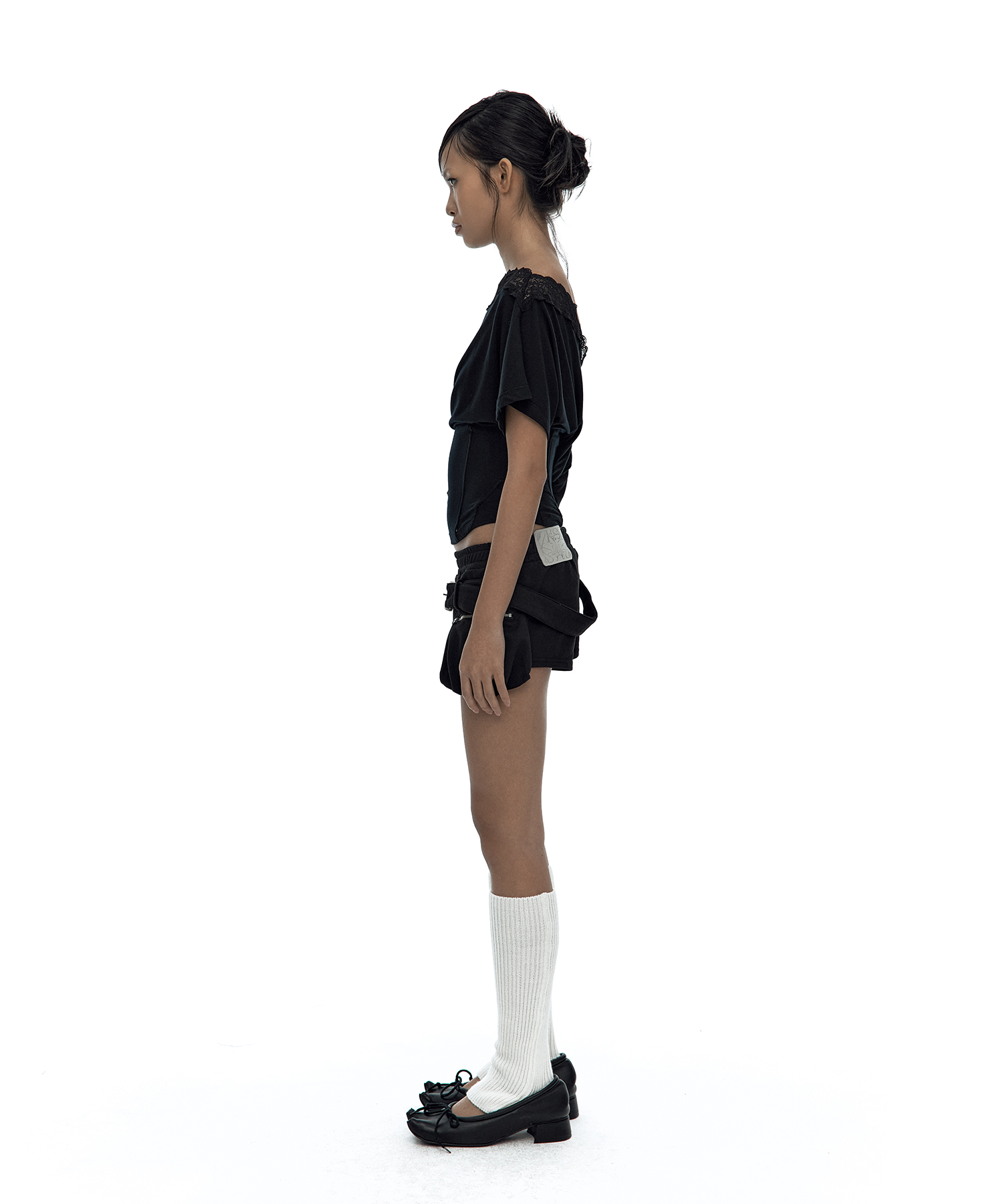Lace One Shoulder Corset Tee Black
