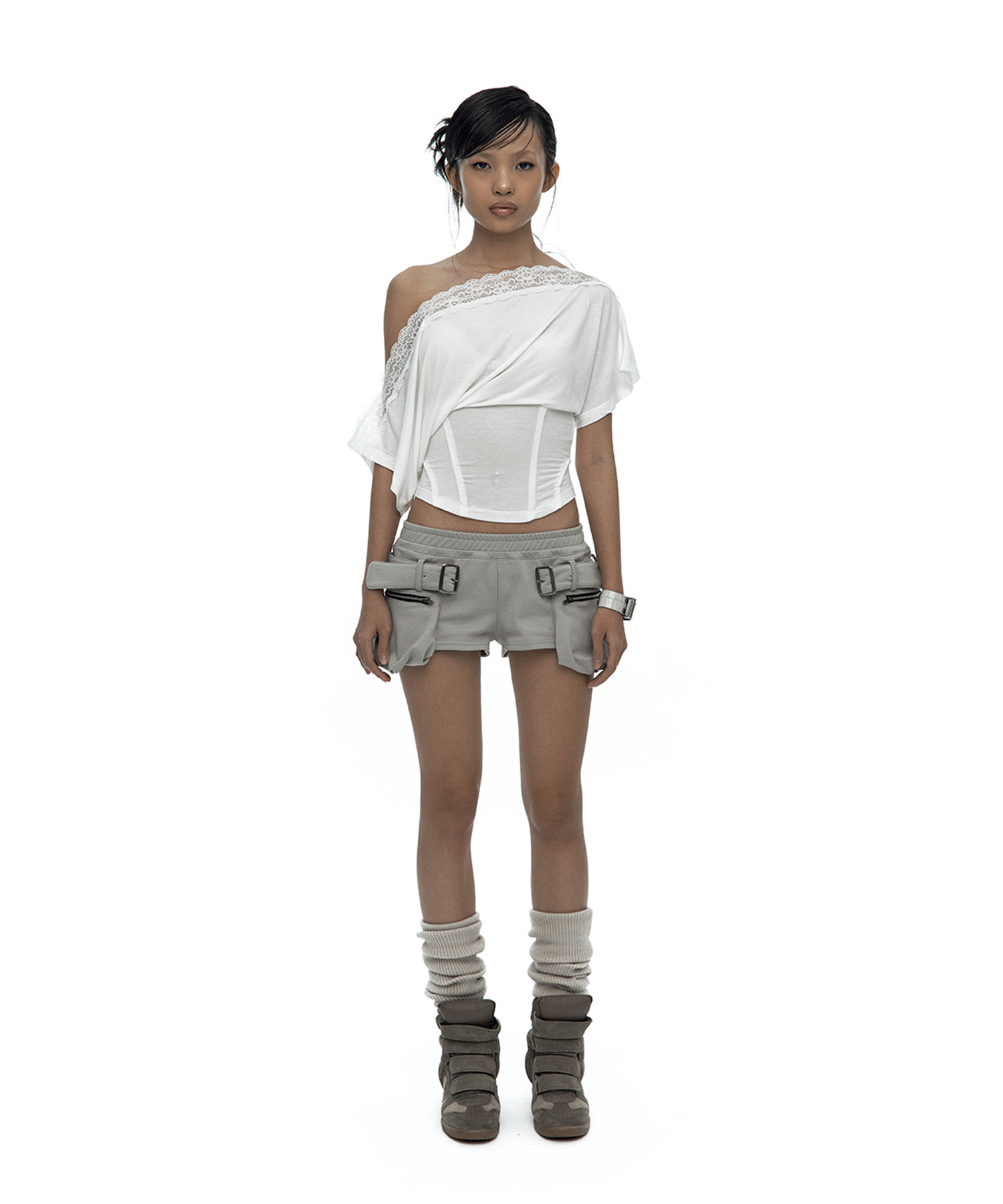 Belted Pocket Shorts Gray