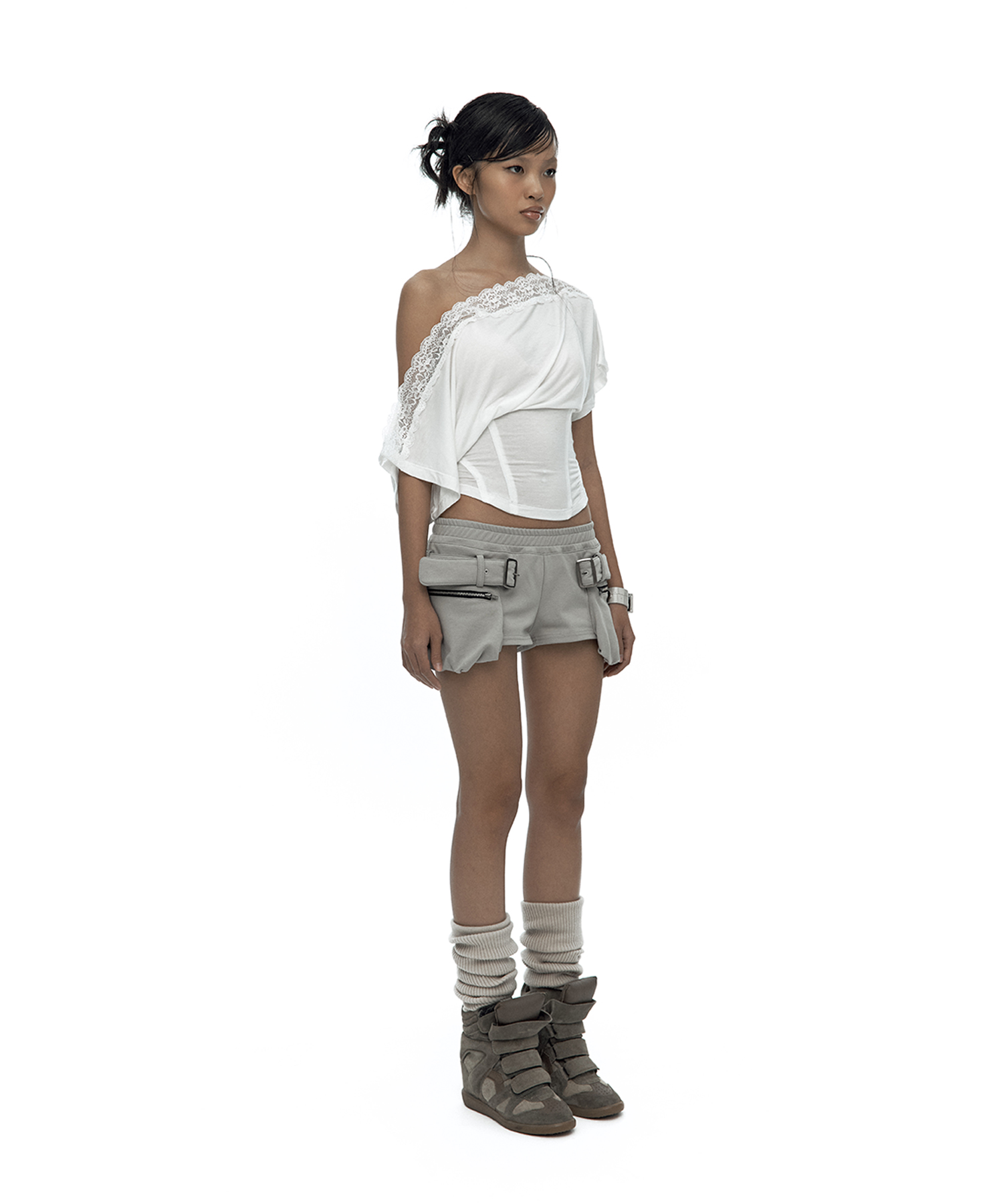 Belted Pocket Shorts Gray