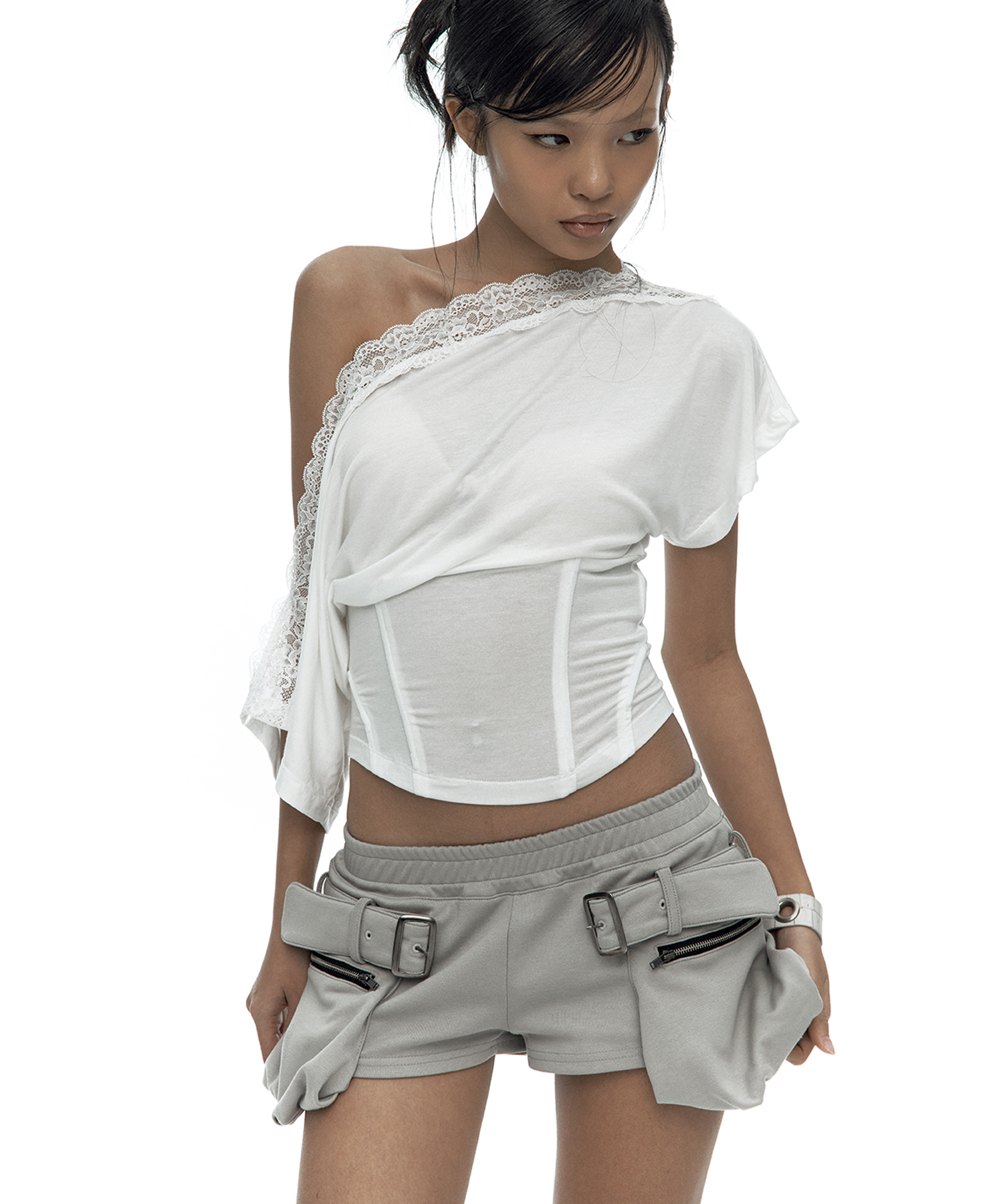 Belted Pocket Shorts Gray