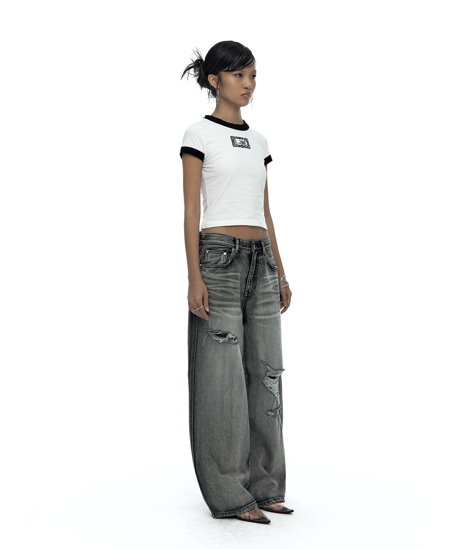 Lace Embroidered Ringer Tee White