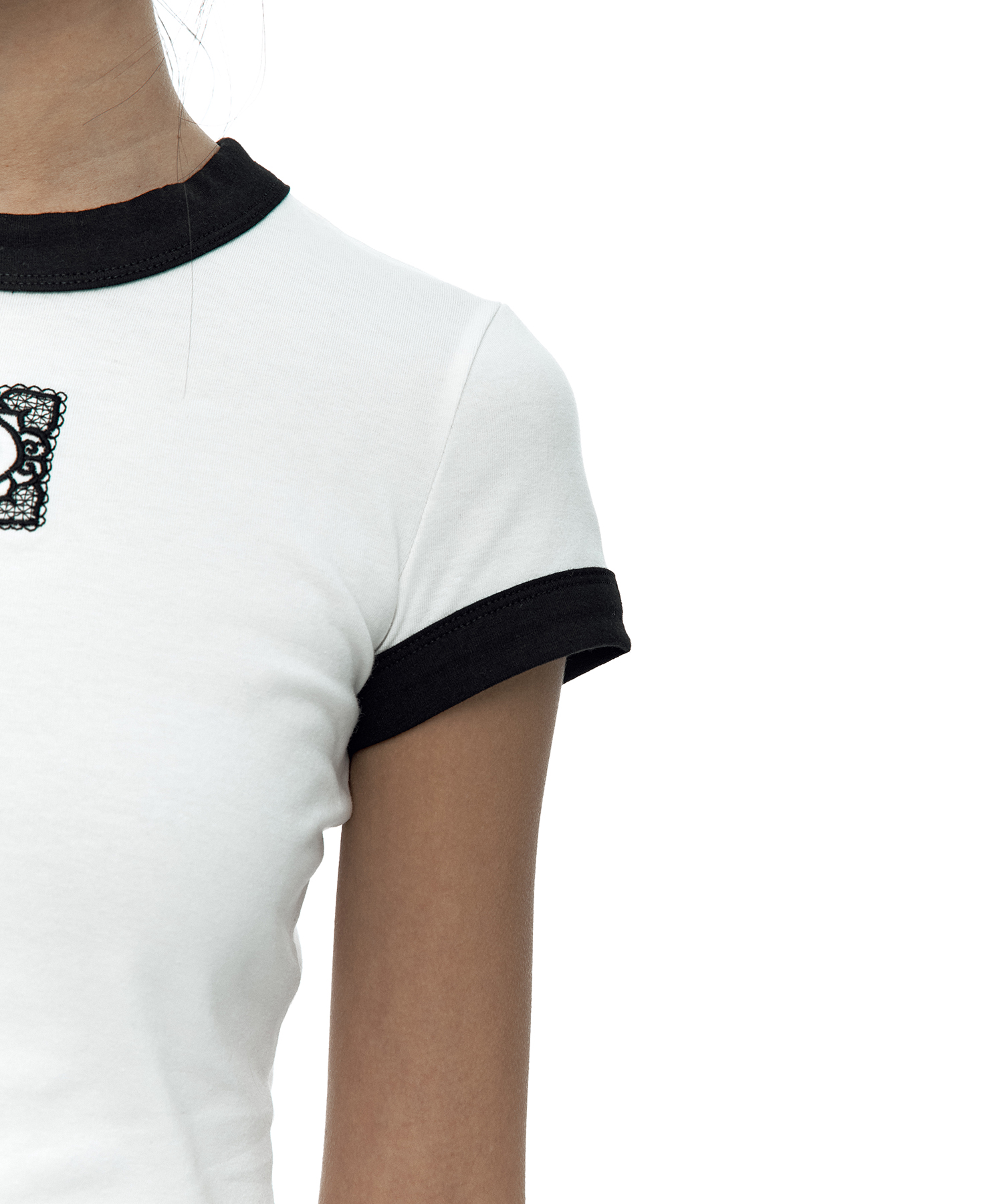 Lace Embroidered Ringer Tee White