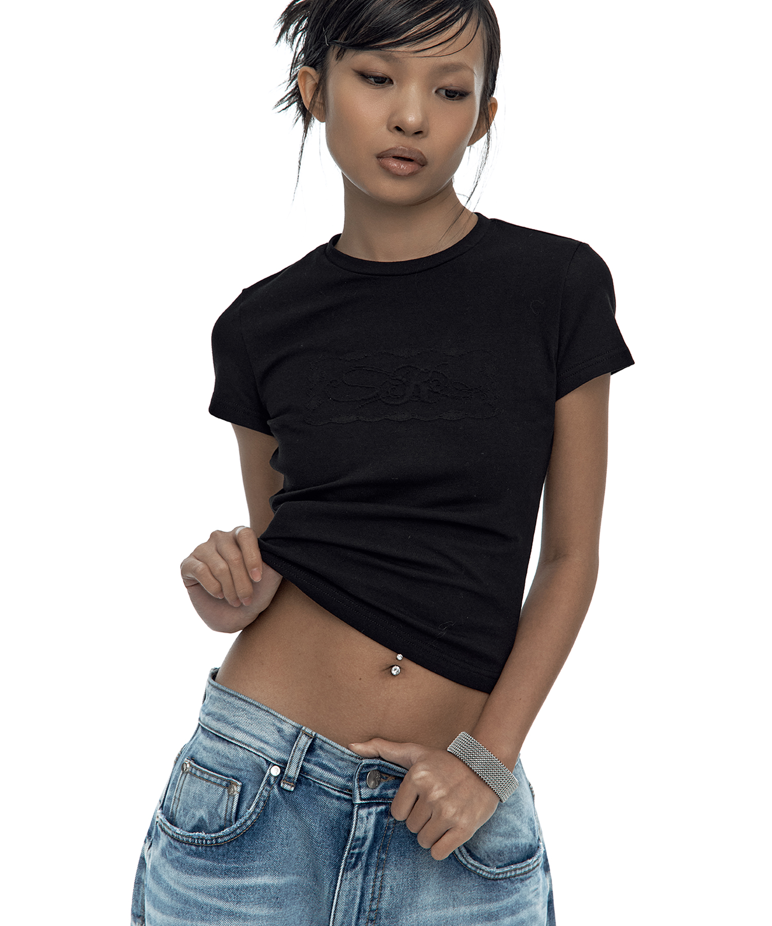 Embossed Baby Tee Black