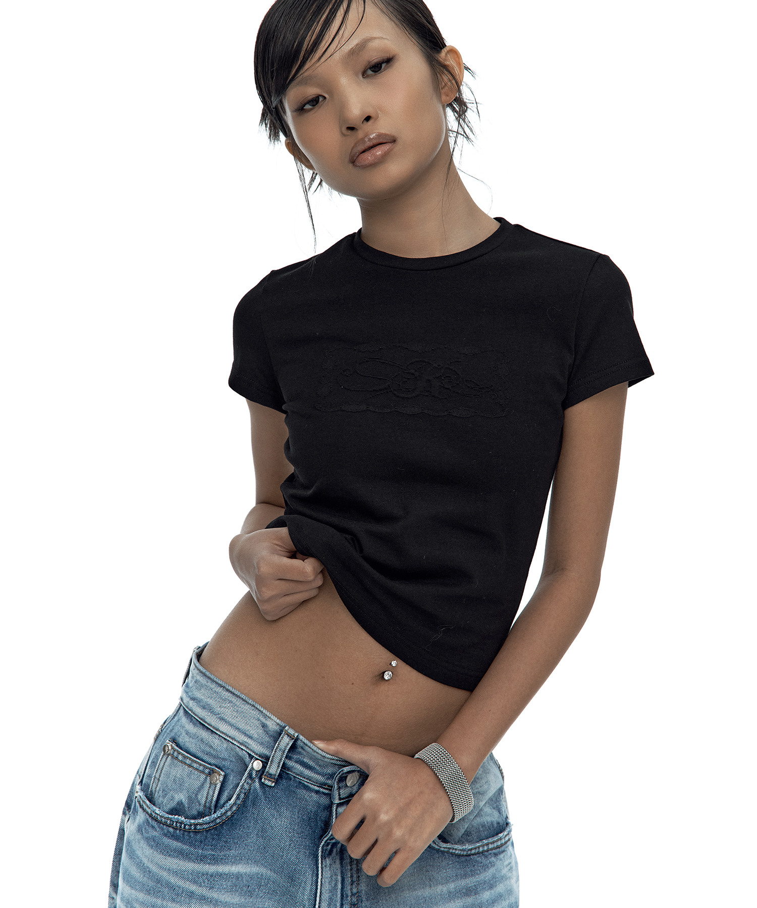 Embossed Baby Tee Black