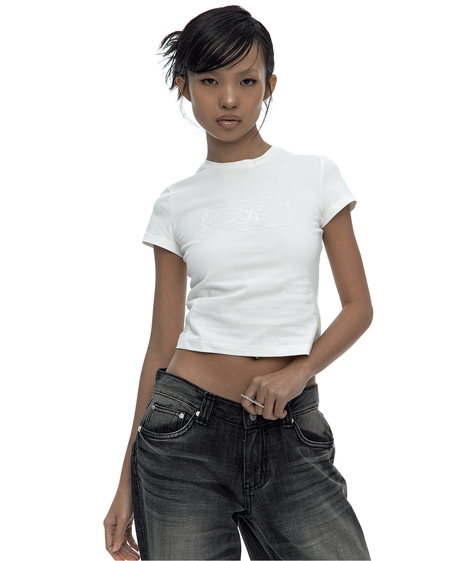 Embossed Baby Tee White