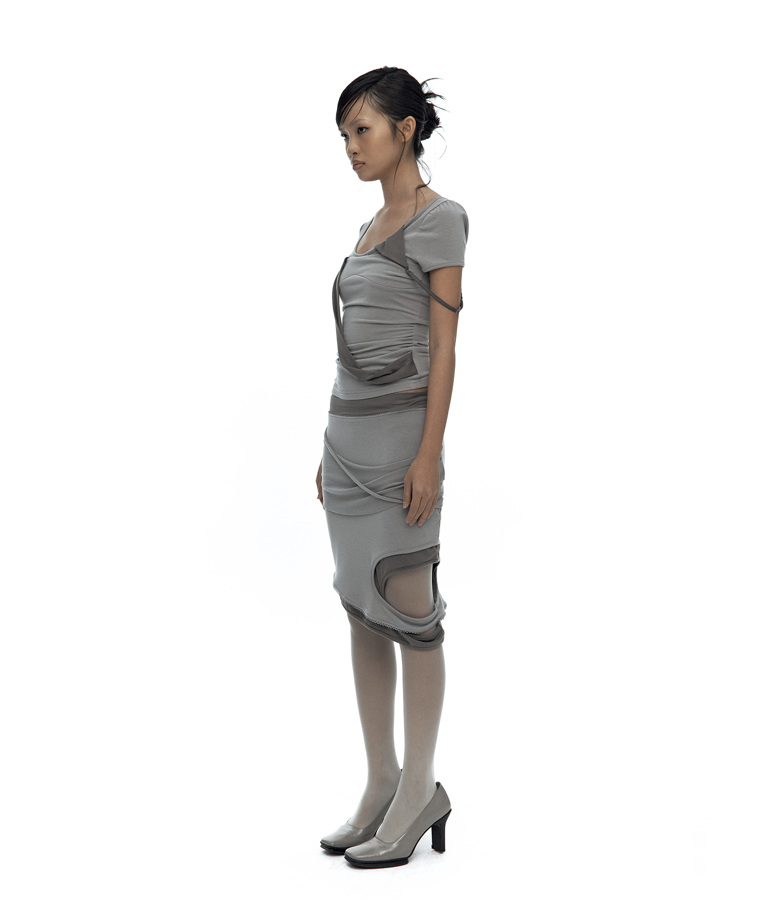 Peek-a-boo Strap Skirt Warm Gray