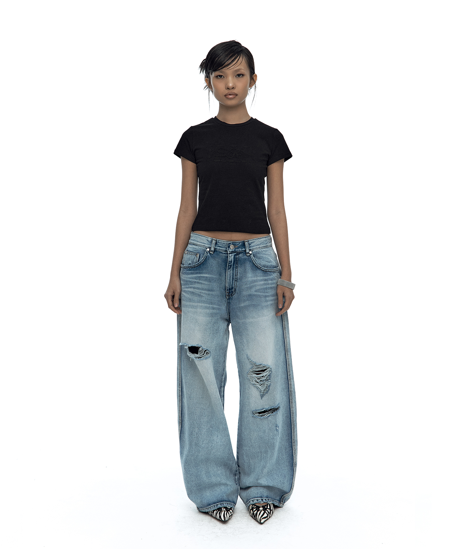 Milk Ripped Wide Jeans Light Blue
