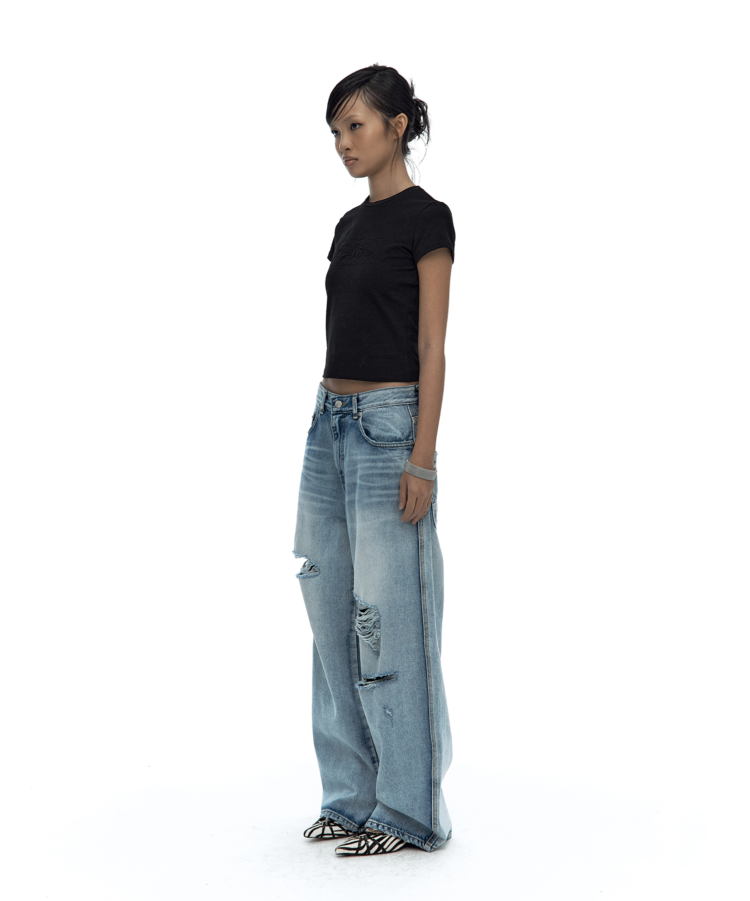 Milk Ripped Wide Jeans Light Blue