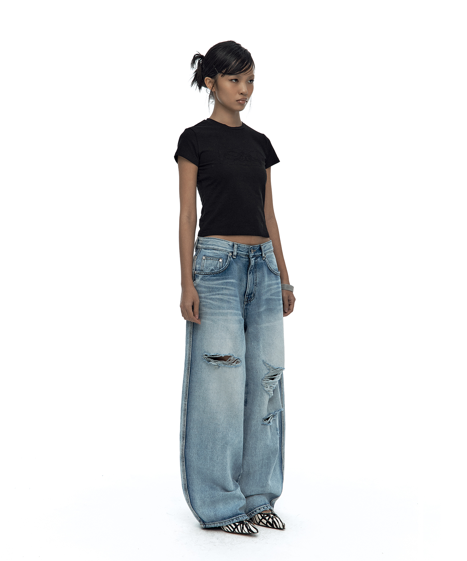 Milk Ripped Wide Jeans Light Blue