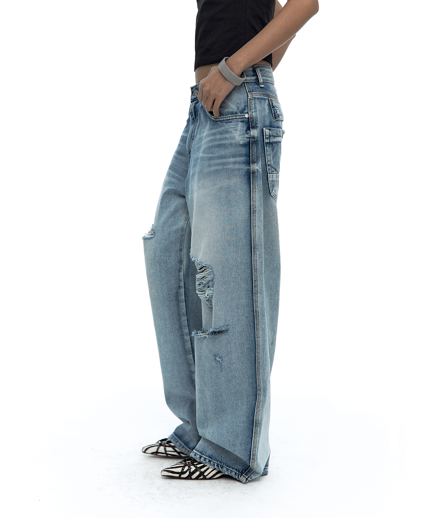 Milk Ripped Wide Jeans Light Blue