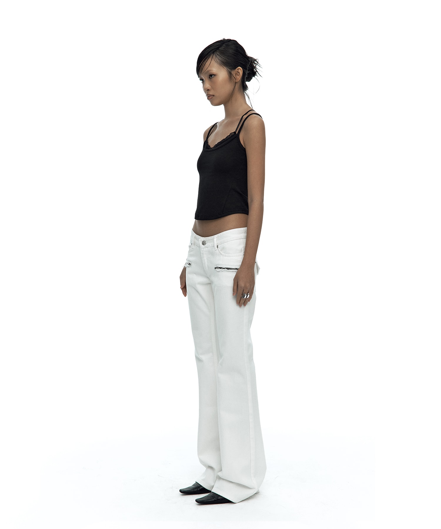 Side Zipper Boots-cut Jeans White