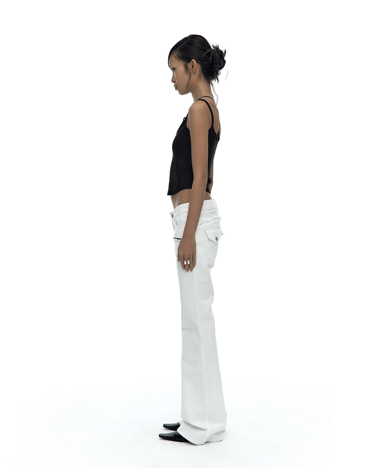 Side Zipper Boots-cut Jeans White