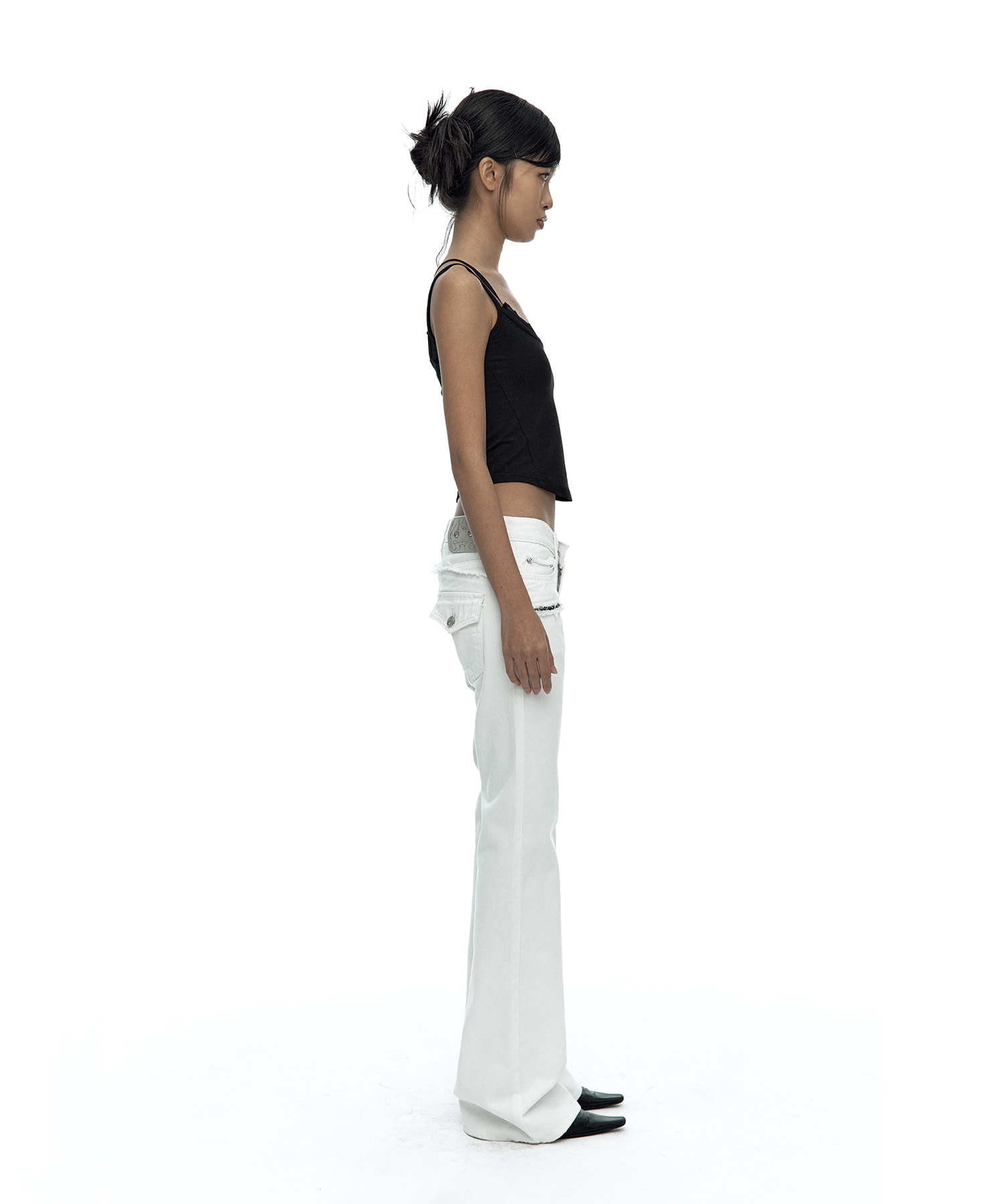 Side Zipper Boots-cut Jeans White