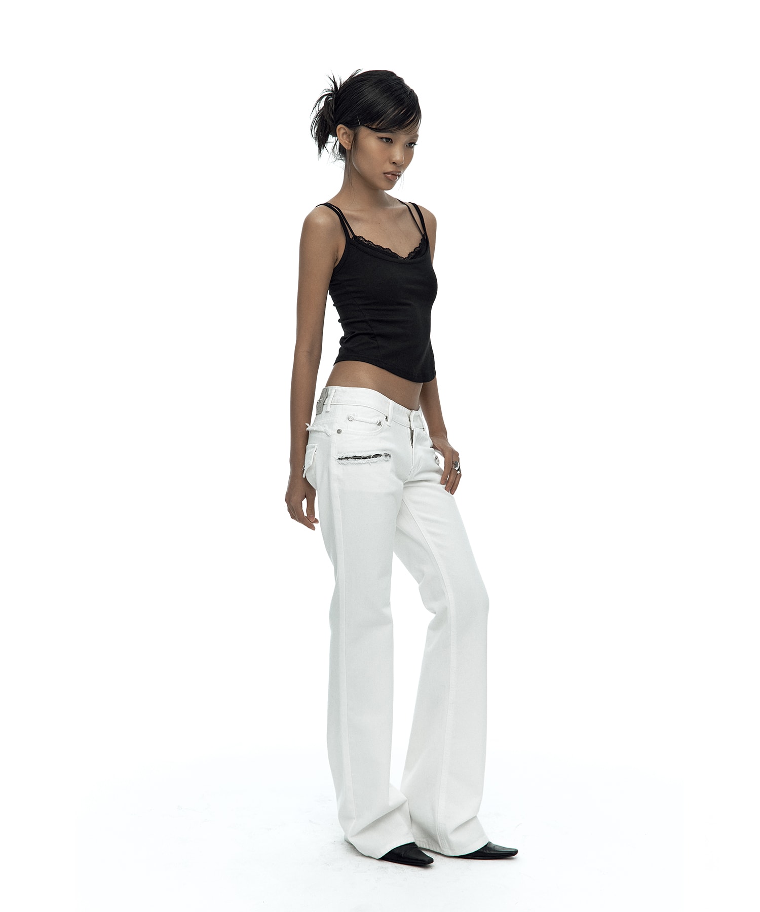 Side Zipper Boots-cut Jeans White
