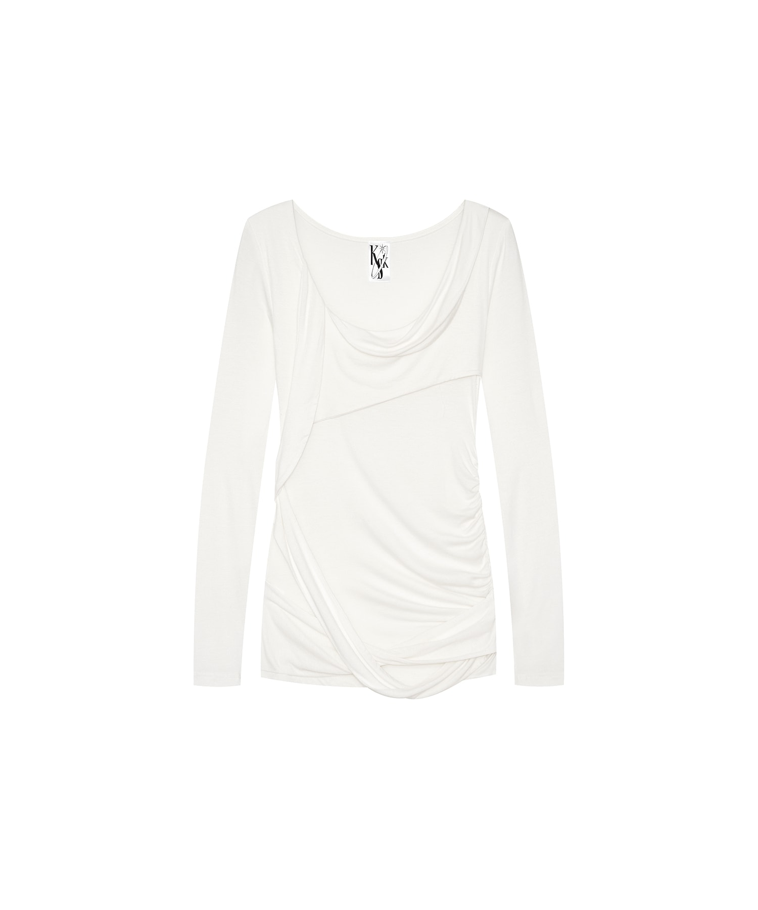 Drape Asymmetric Long Sleeve White