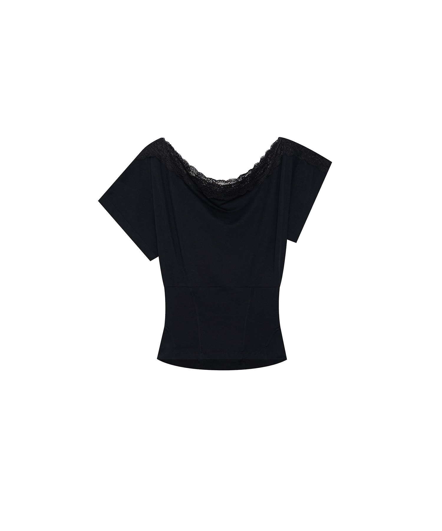 Lace One Shoulder Corset Tee Black