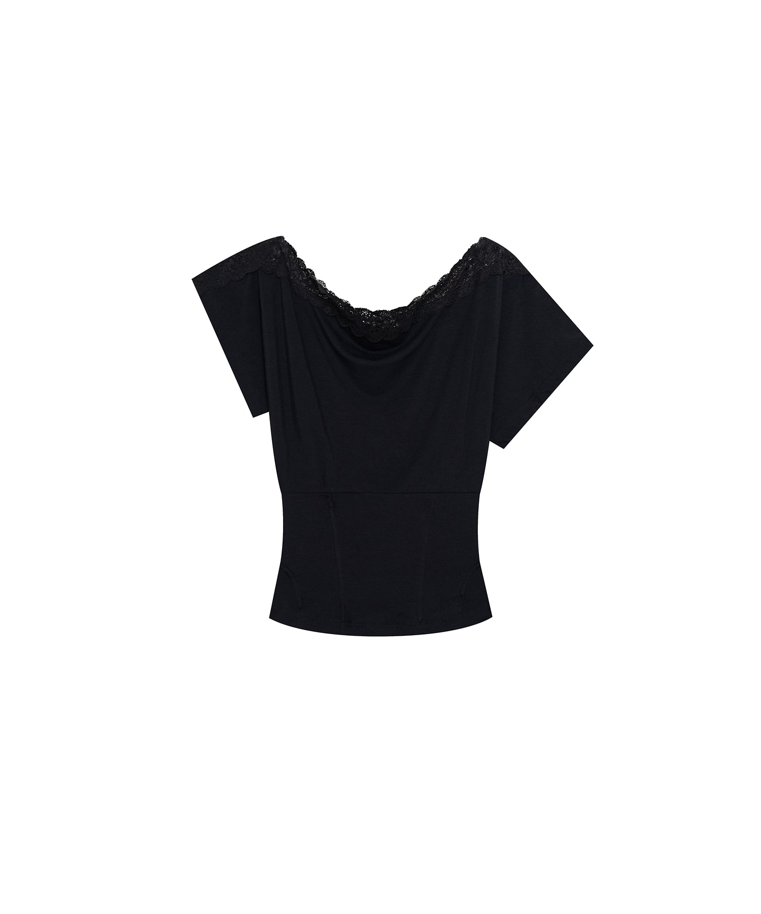 Lace One Shoulder Corset Tee Black