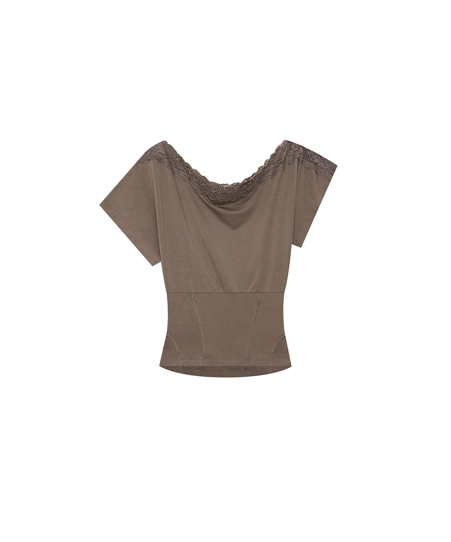 Lace One Shoulder Corset Tee Charcoal