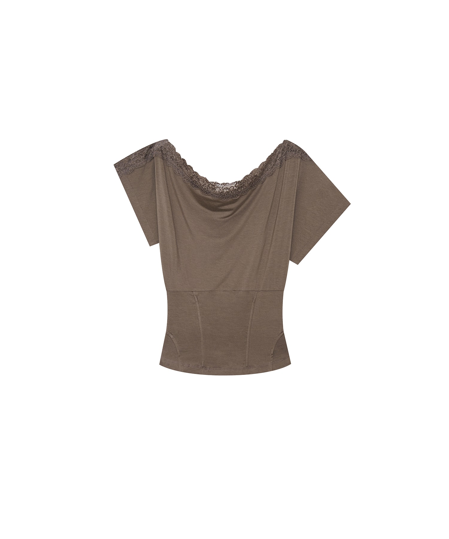 Lace One Shoulder Corset Tee Charcoal