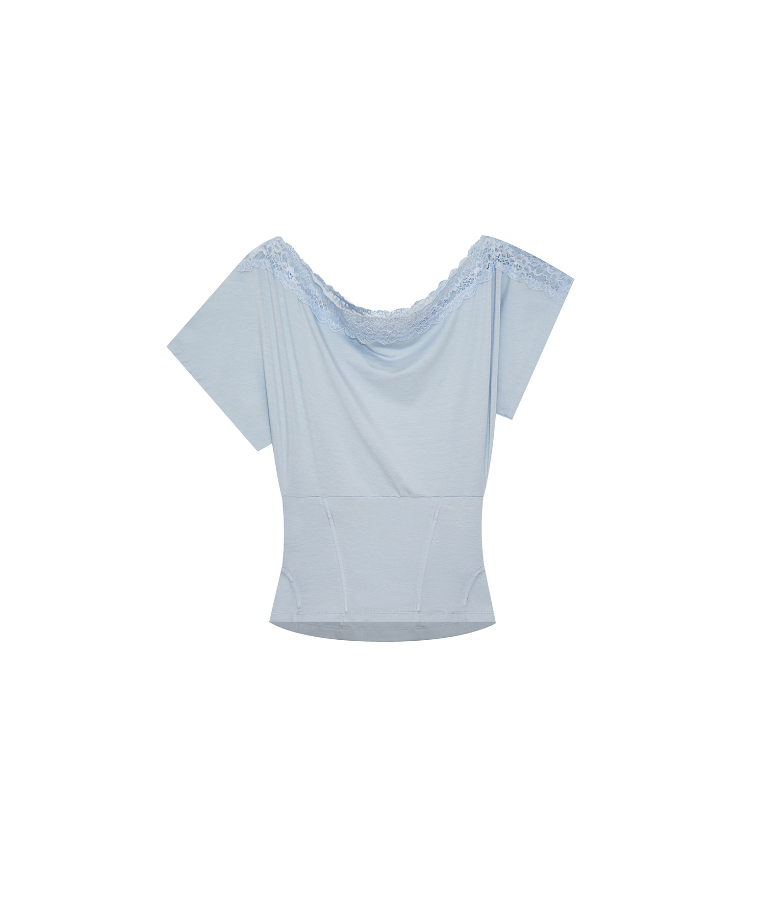 Lace One Shoulder Corset Tee Sky Blue