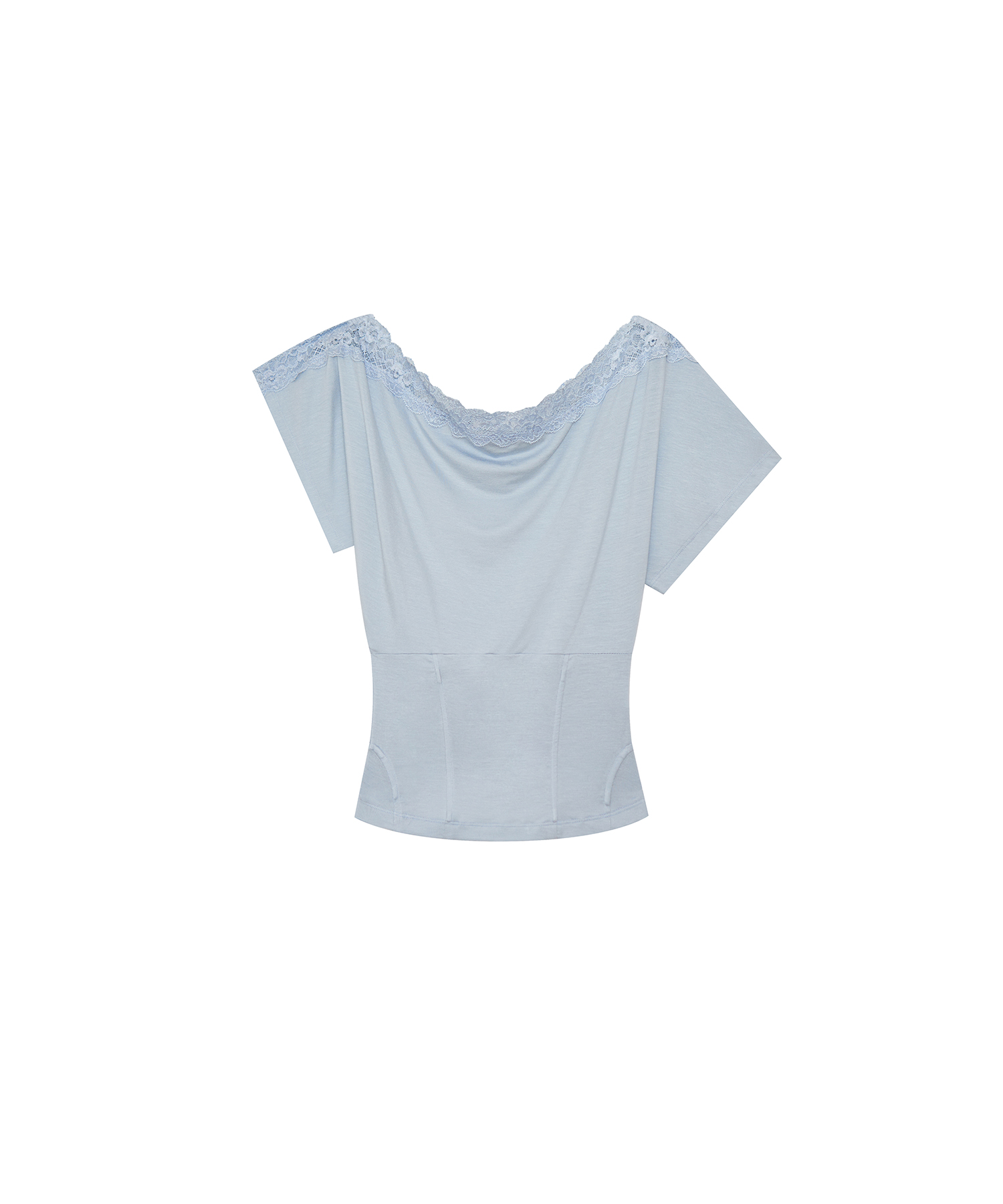 Lace One Shoulder Corset Tee Sky Blue