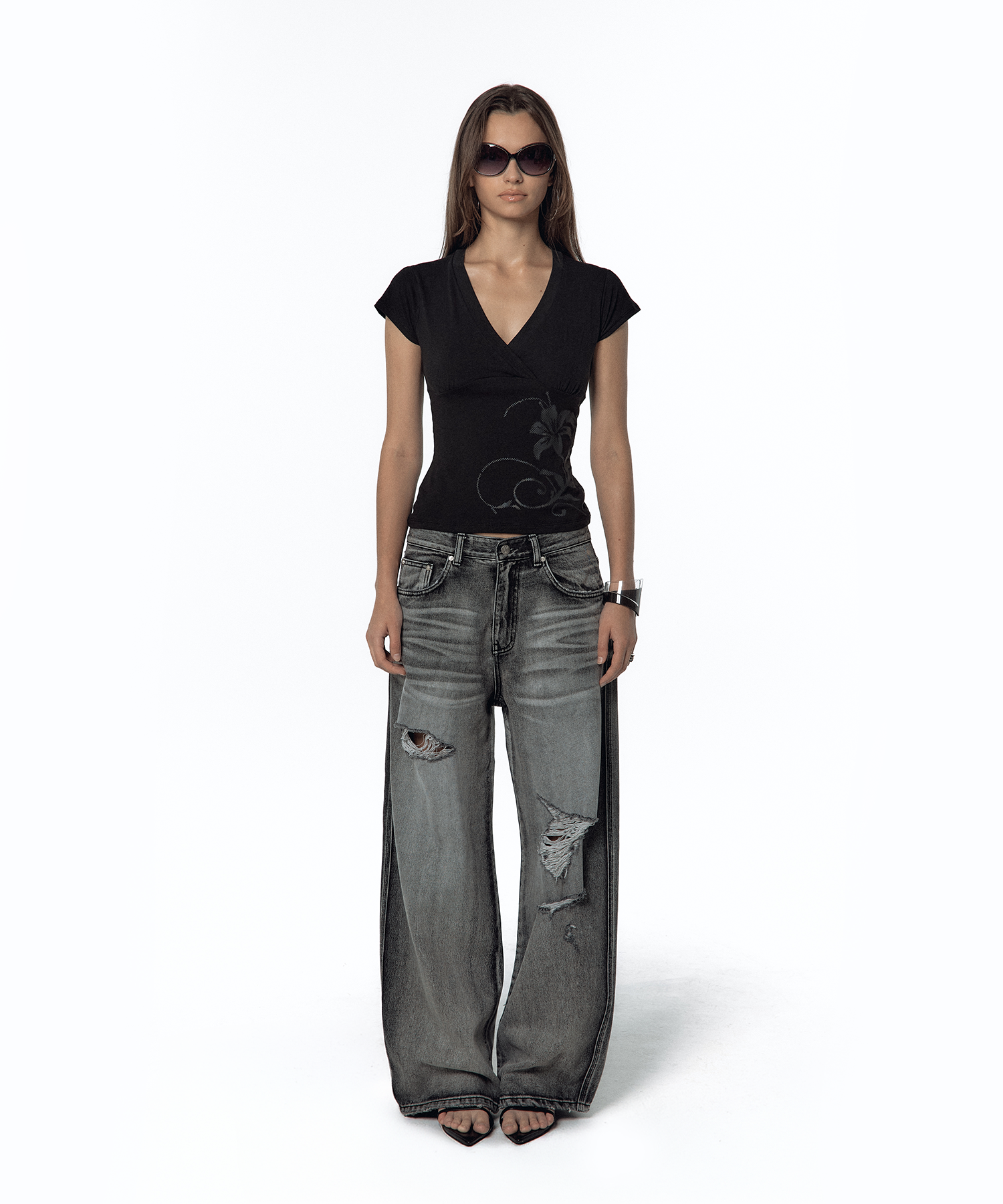 Milk Ripped Wide Jeans Light Gray