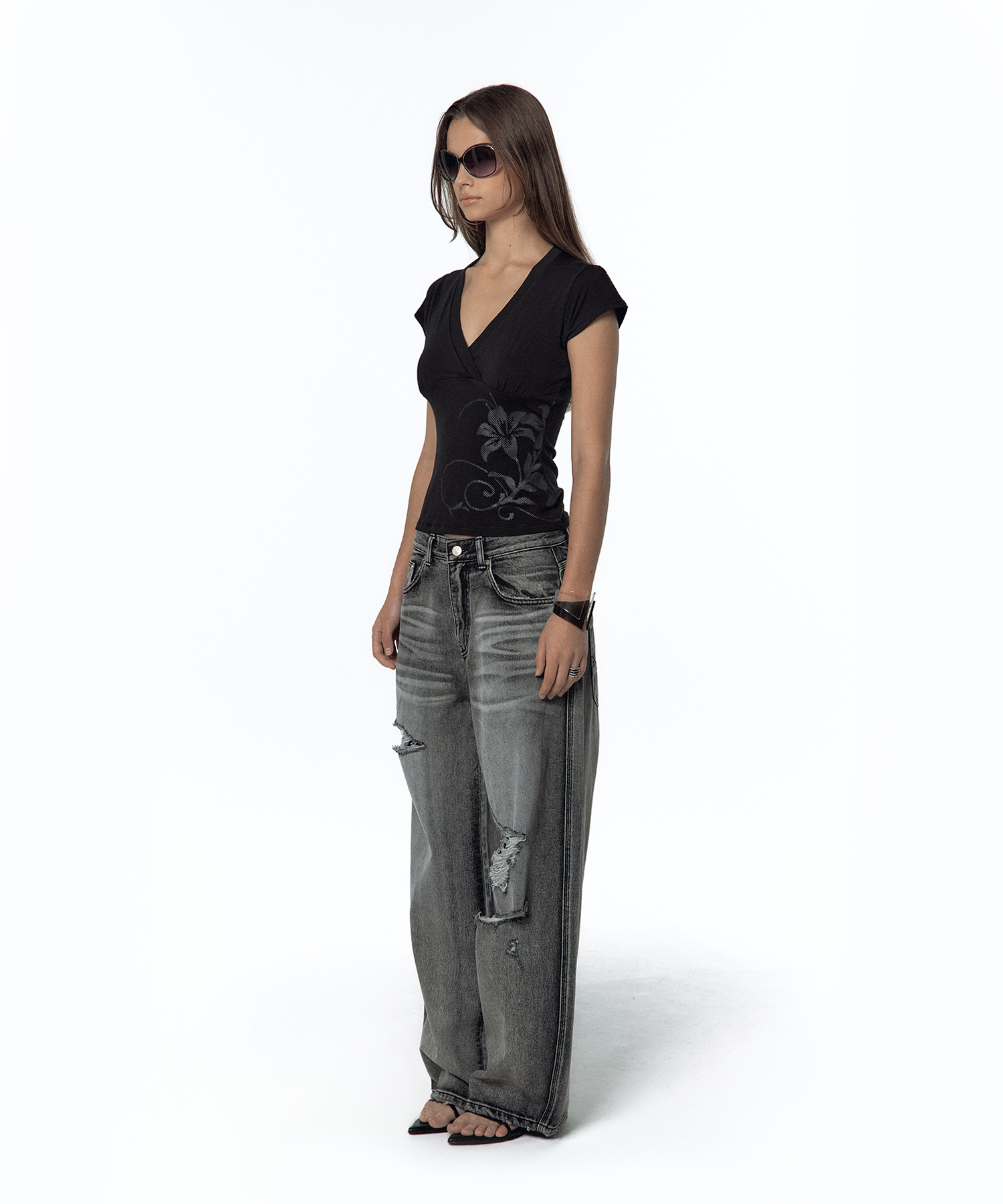 Milk Ripped Wide Jeans Light Gray