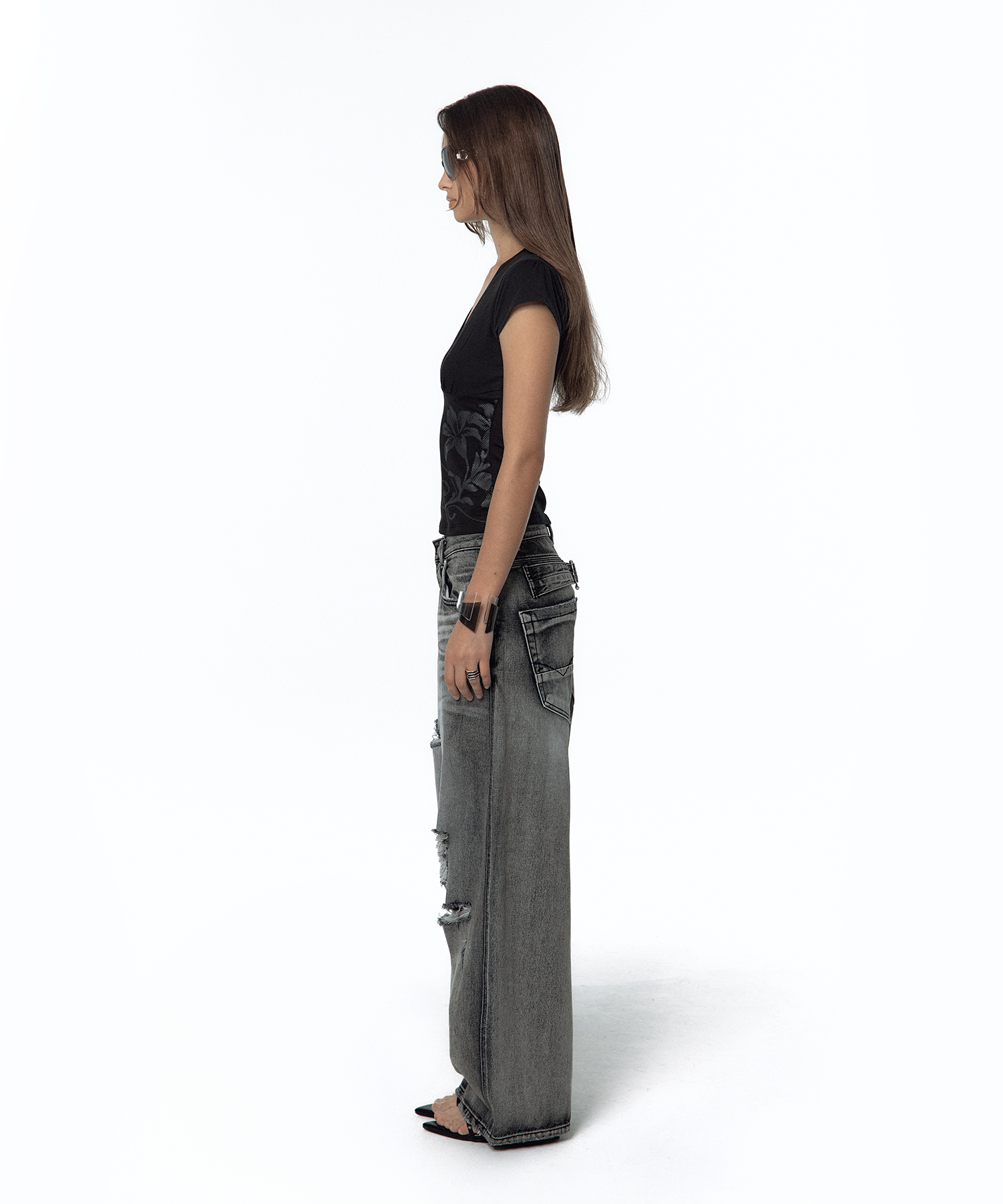 Milk Ripped Wide Jeans Light Gray