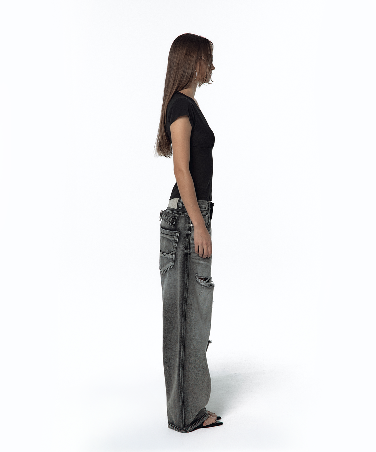 Milk Ripped Wide Jeans Light Gray