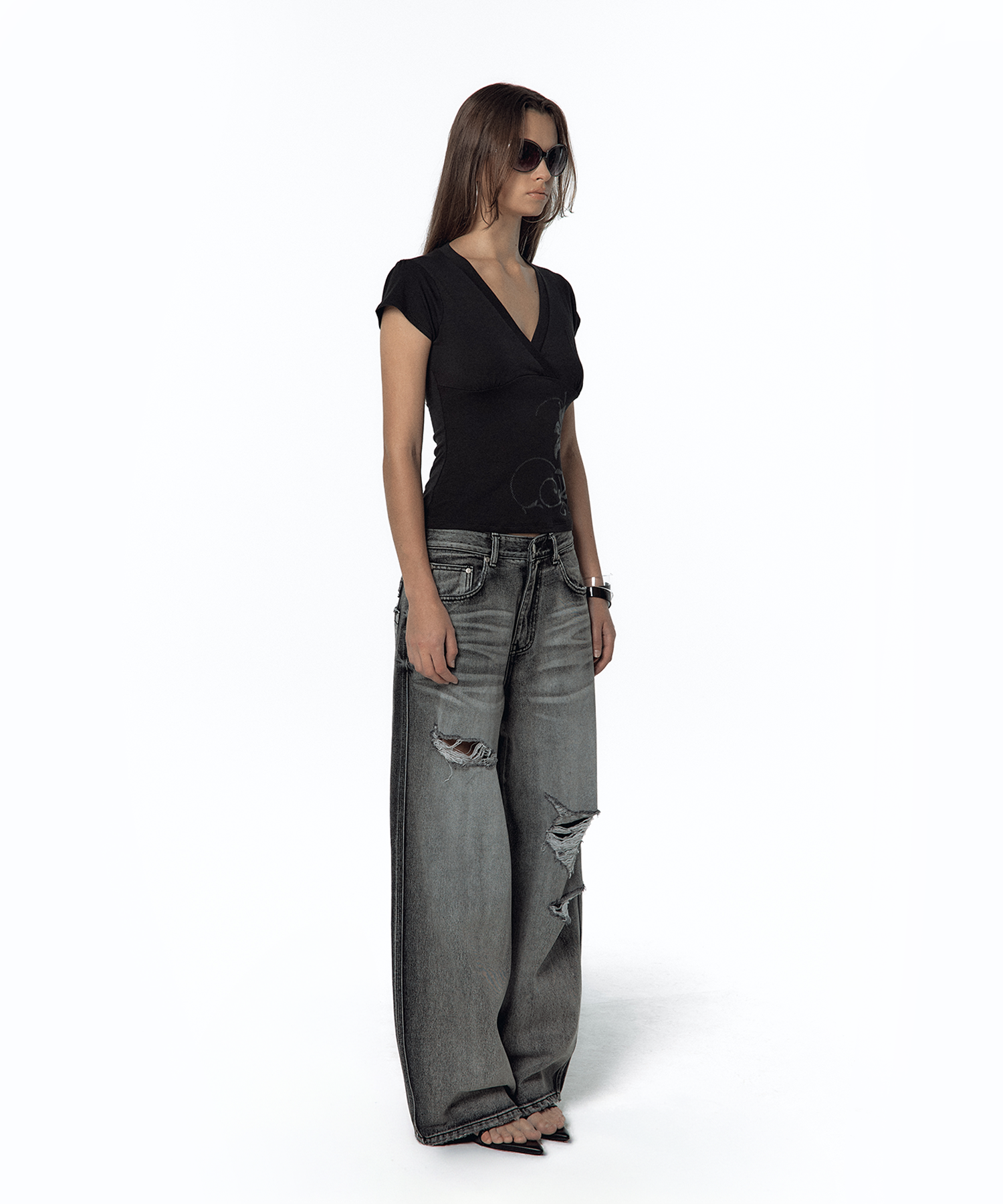 Milk Ripped Wide Jeans Light Gray