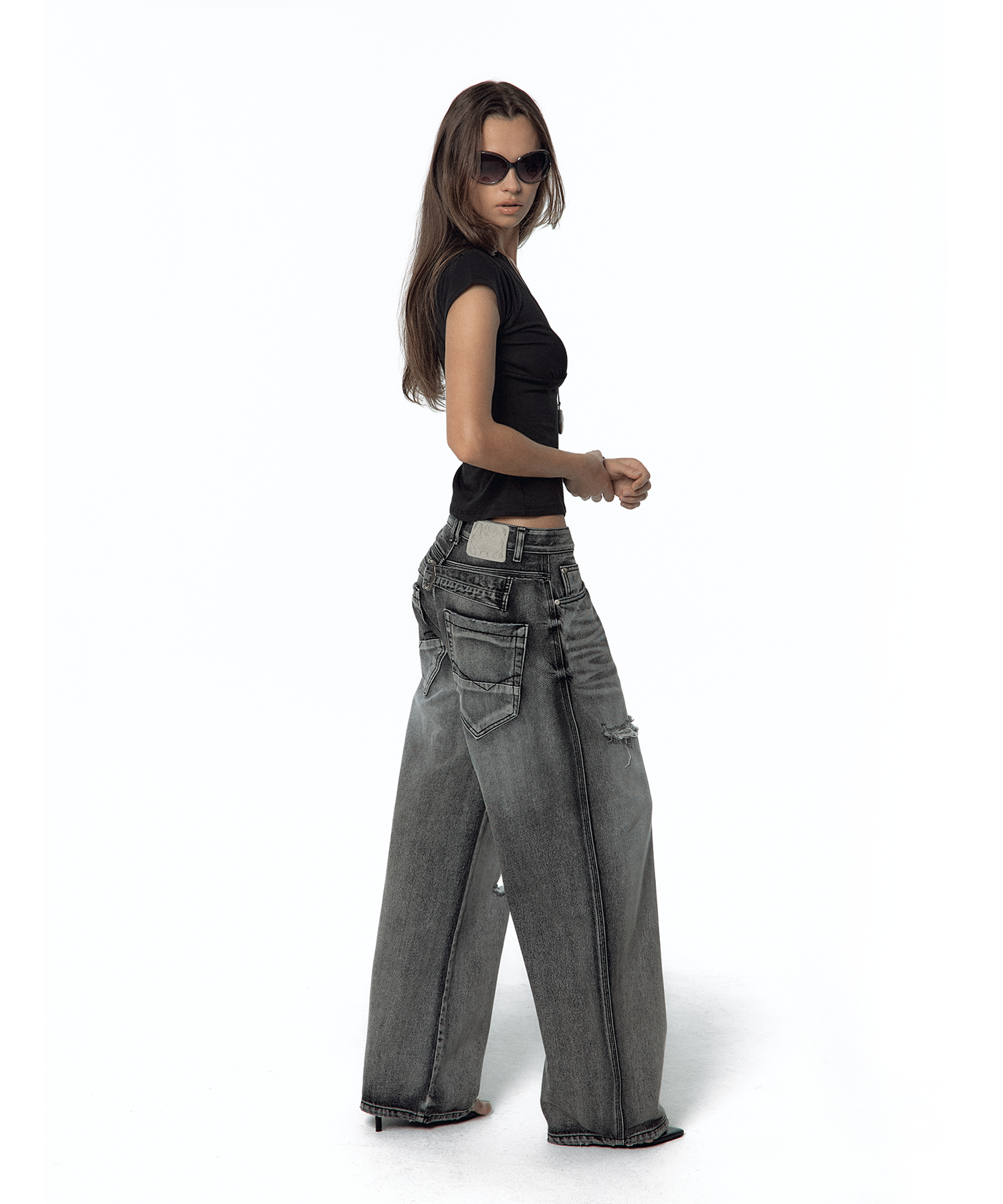 Milk Ripped Wide Jeans Light Gray