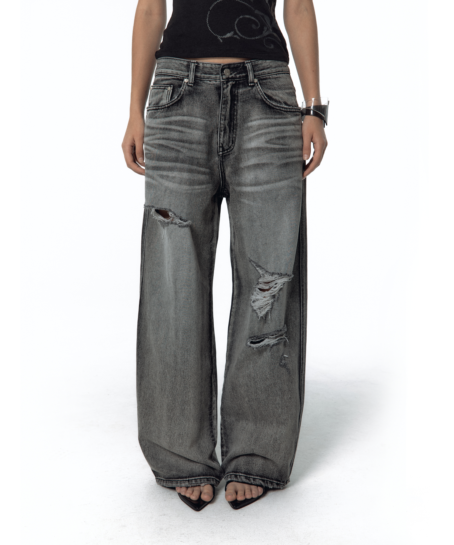 Milk Ripped Wide Jeans Light Gray