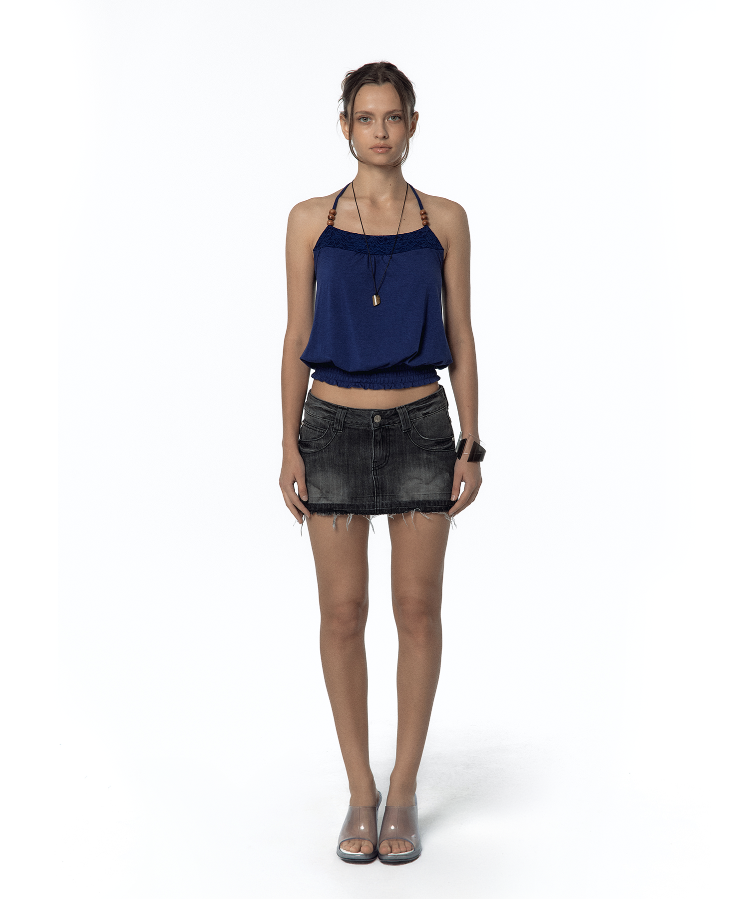 Split Pocket Denim Skirt Black