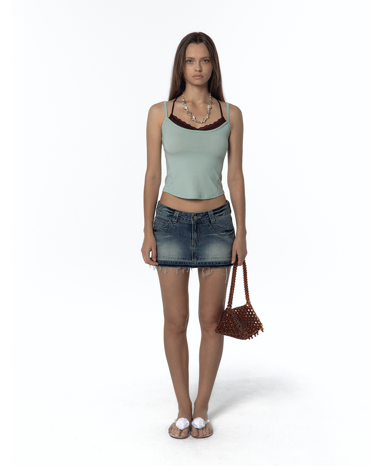 Split Pocket Denim Skirt Blue
