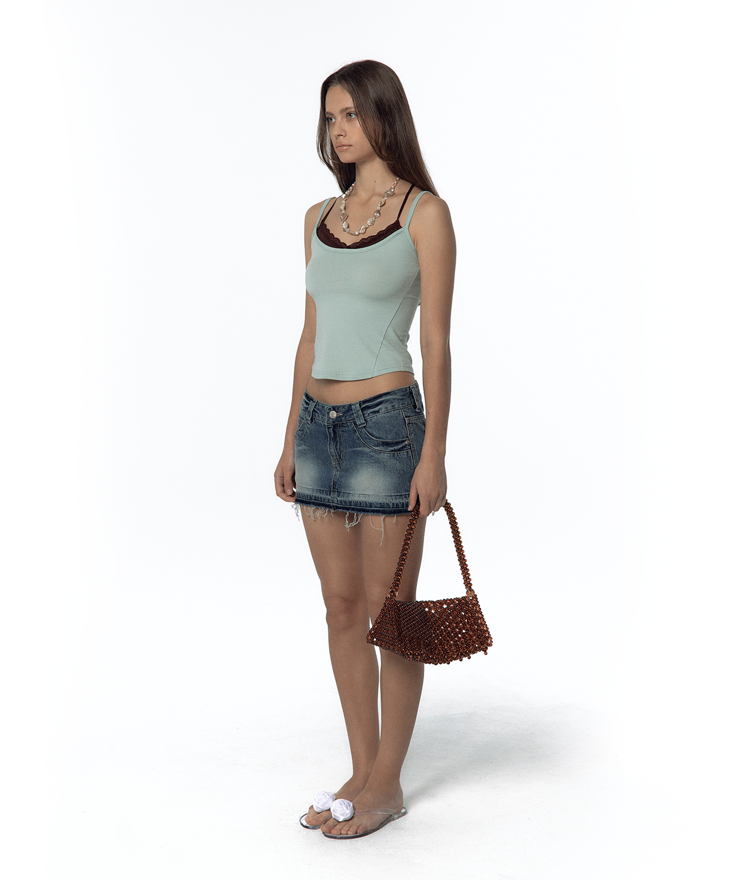 Split Pocket Denim Skirt Blue